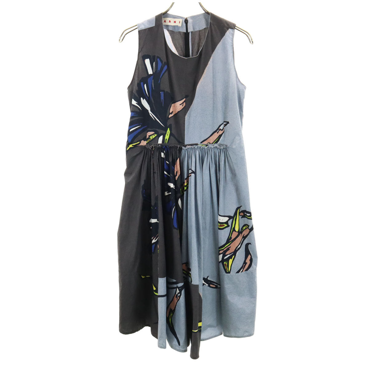 MARNI マルニ イタリア製 花柄 ノースリーブ ワンピース 38 グレー レディース