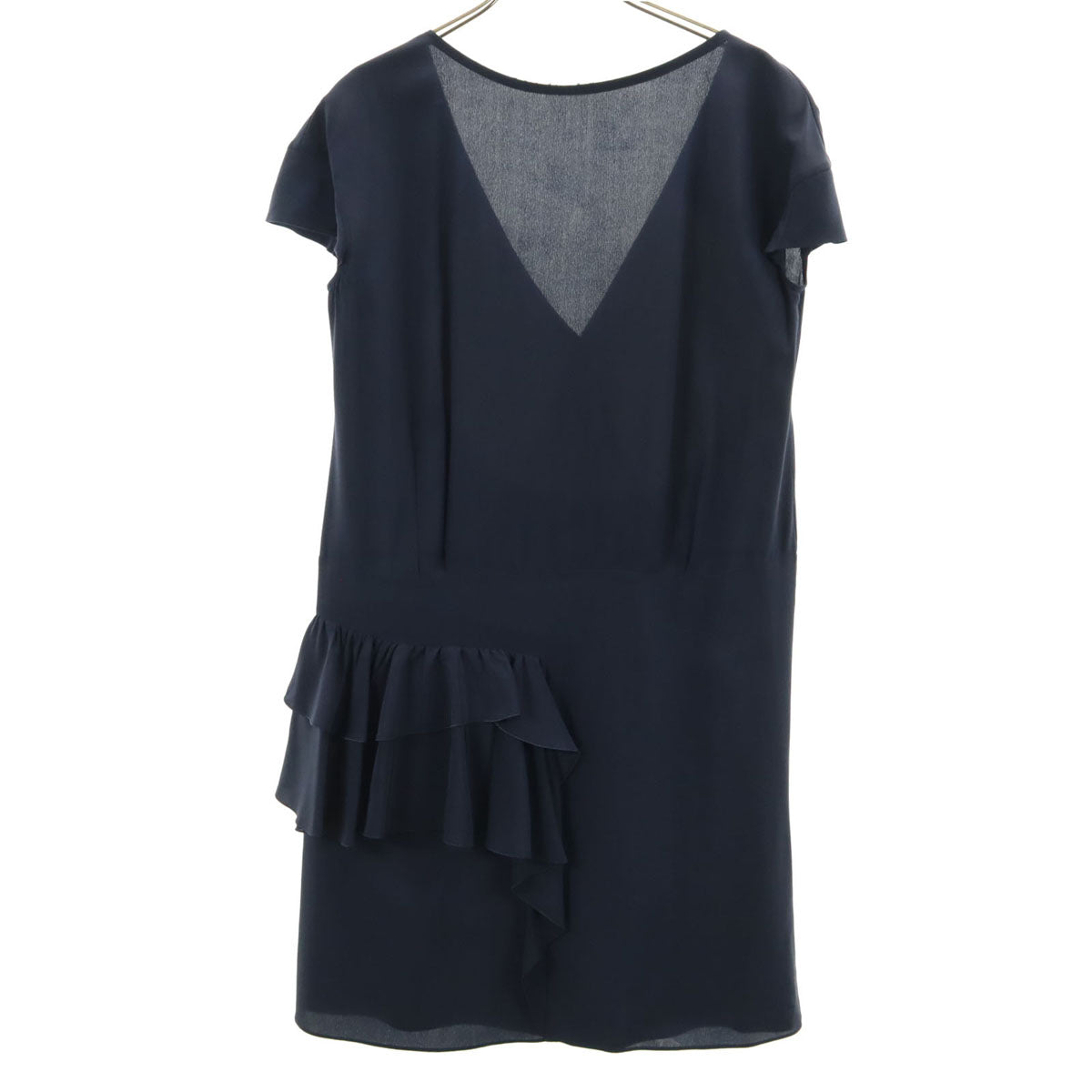 MIUMIU ミュウミュウ シルク 半袖 フリル ワンピース 42 ネイビー フレンチスリーブ レディース