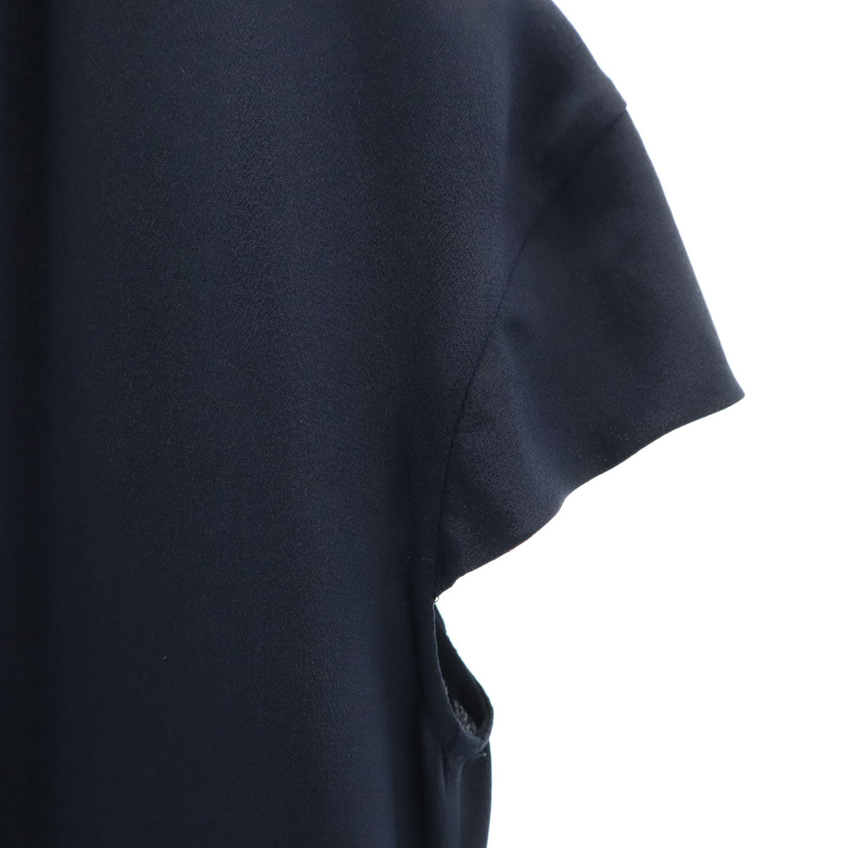 MIUMIU ミュウミュウ シルク 半袖 フリル ワンピース 42 ネイビー フレンチスリーブ レディース