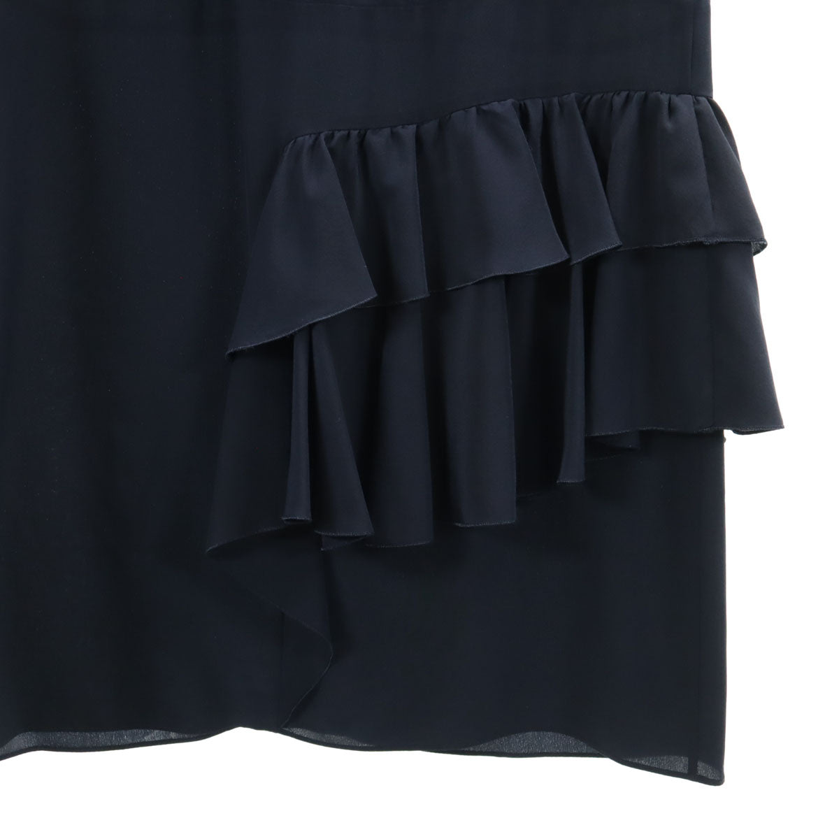 MIUMIU ミュウミュウ シルク 半袖 フリル ワンピース 42 ネイビー フレンチスリーブ レディース