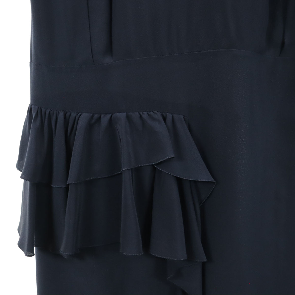 MIUMIU ミュウミュウ シルク 半袖 フリル ワンピース 42 ネイビー フレンチスリーブ レディース
