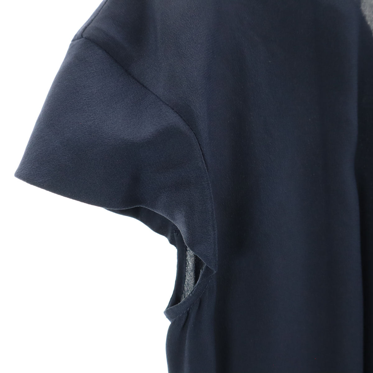 MIUMIU ミュウミュウ シルク 半袖 フリル ワンピース 42 ネイビー フレンチスリーブ レディース