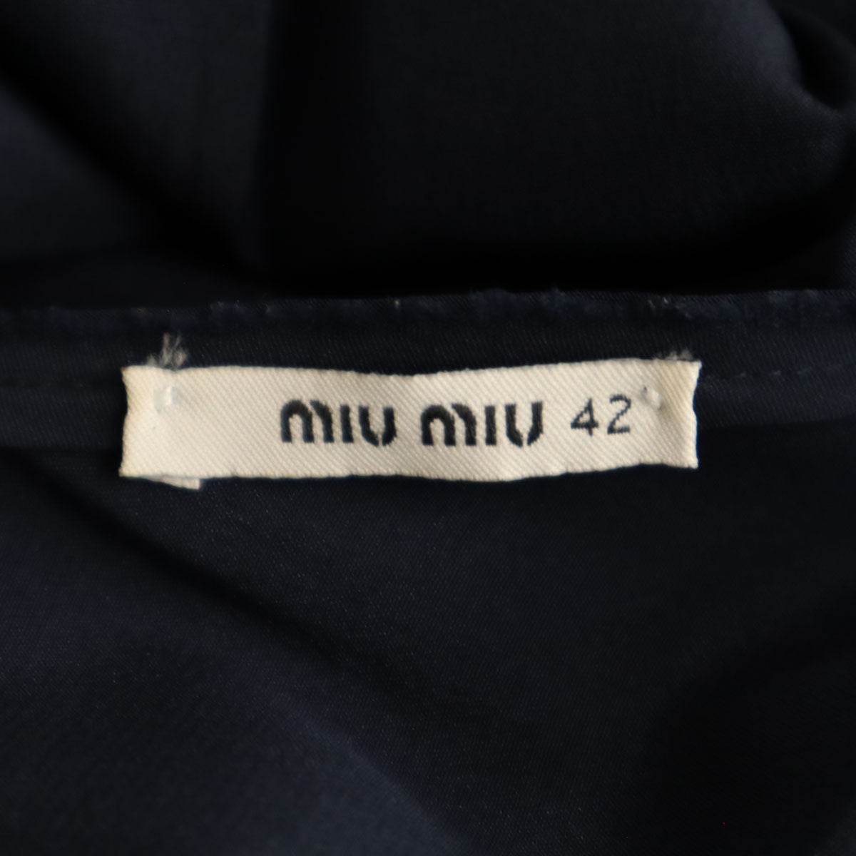 MIUMIU ミュウミュウ シルク 半袖 フリル ワンピース 42 ネイビー フレンチスリーブ レディース