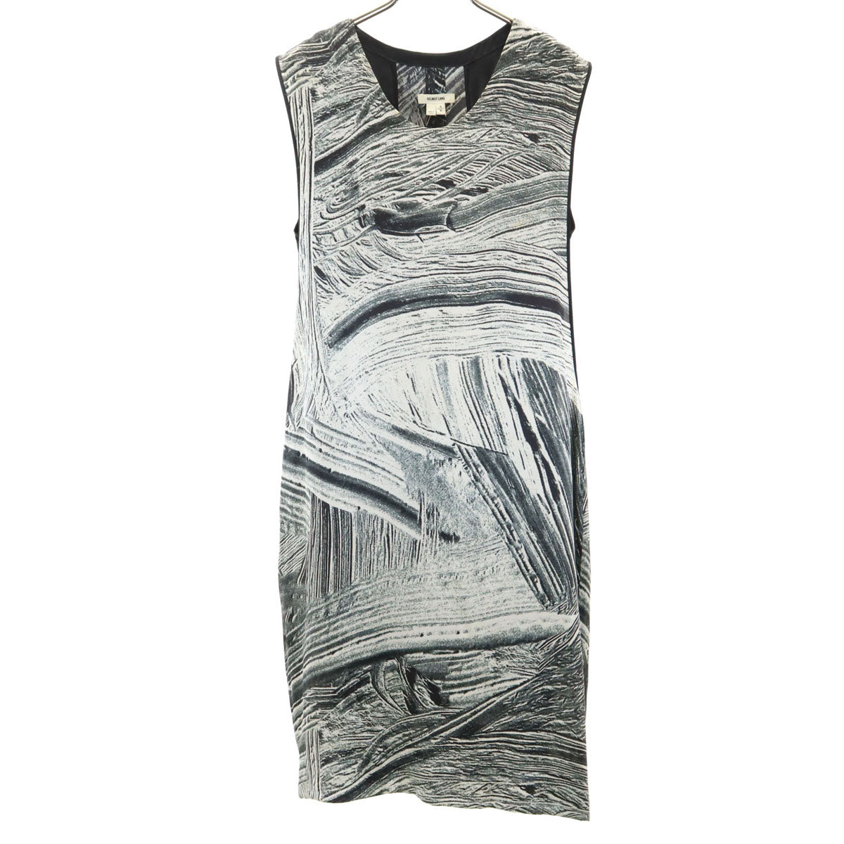 HELMUT LANG ヘルムートラング シルク 総柄 ノースリーブ ワンピース S ブラック レディース