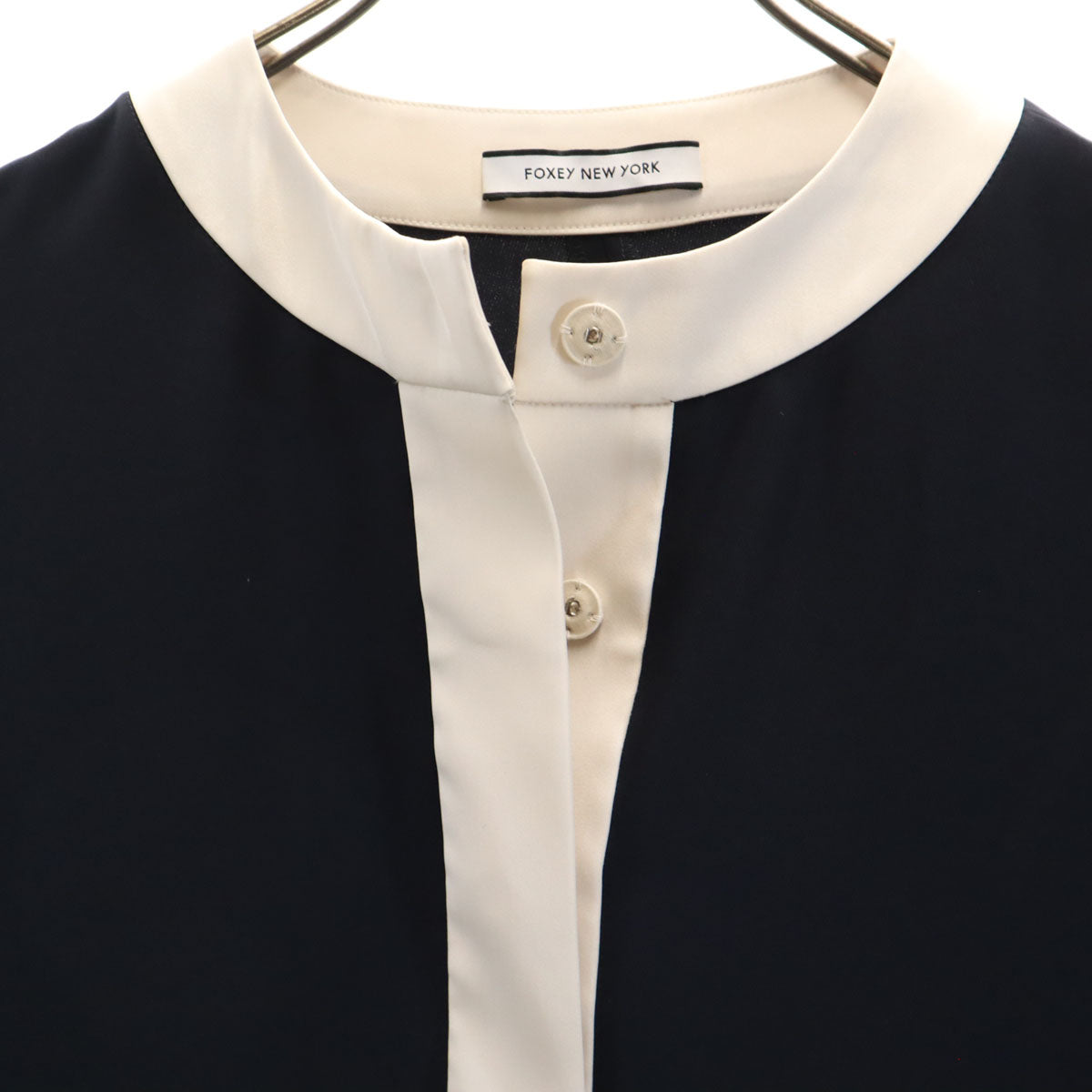 FOXEY NEW YORK フォクシーニューヨーク 日本製 5分袖 ワンピース 38 ネイビー レディース