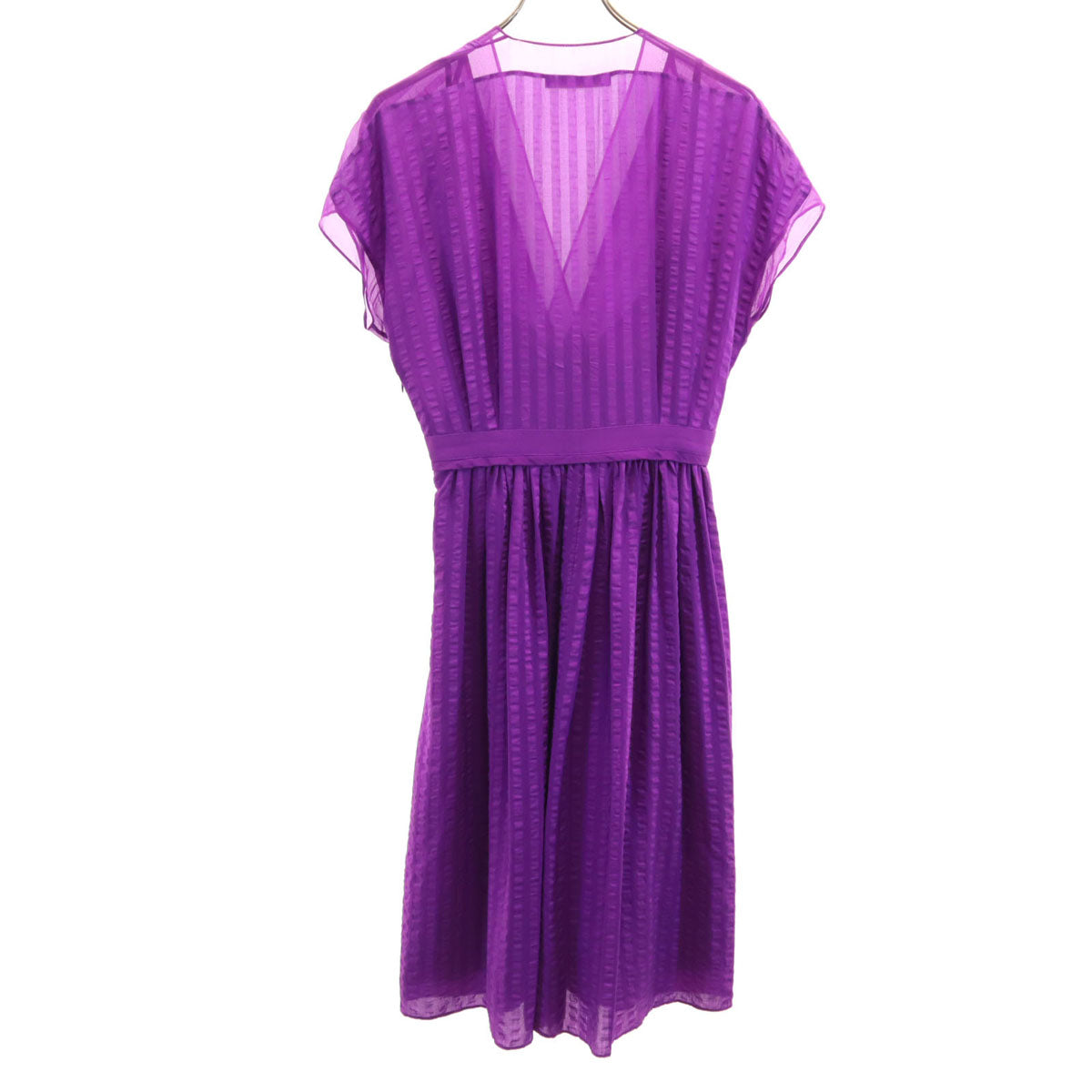 BALENCIAGA.SILK バレンシアガ シルク 半袖 Vネック ワンピース 38 パープル フレンチスリーブ レディース
