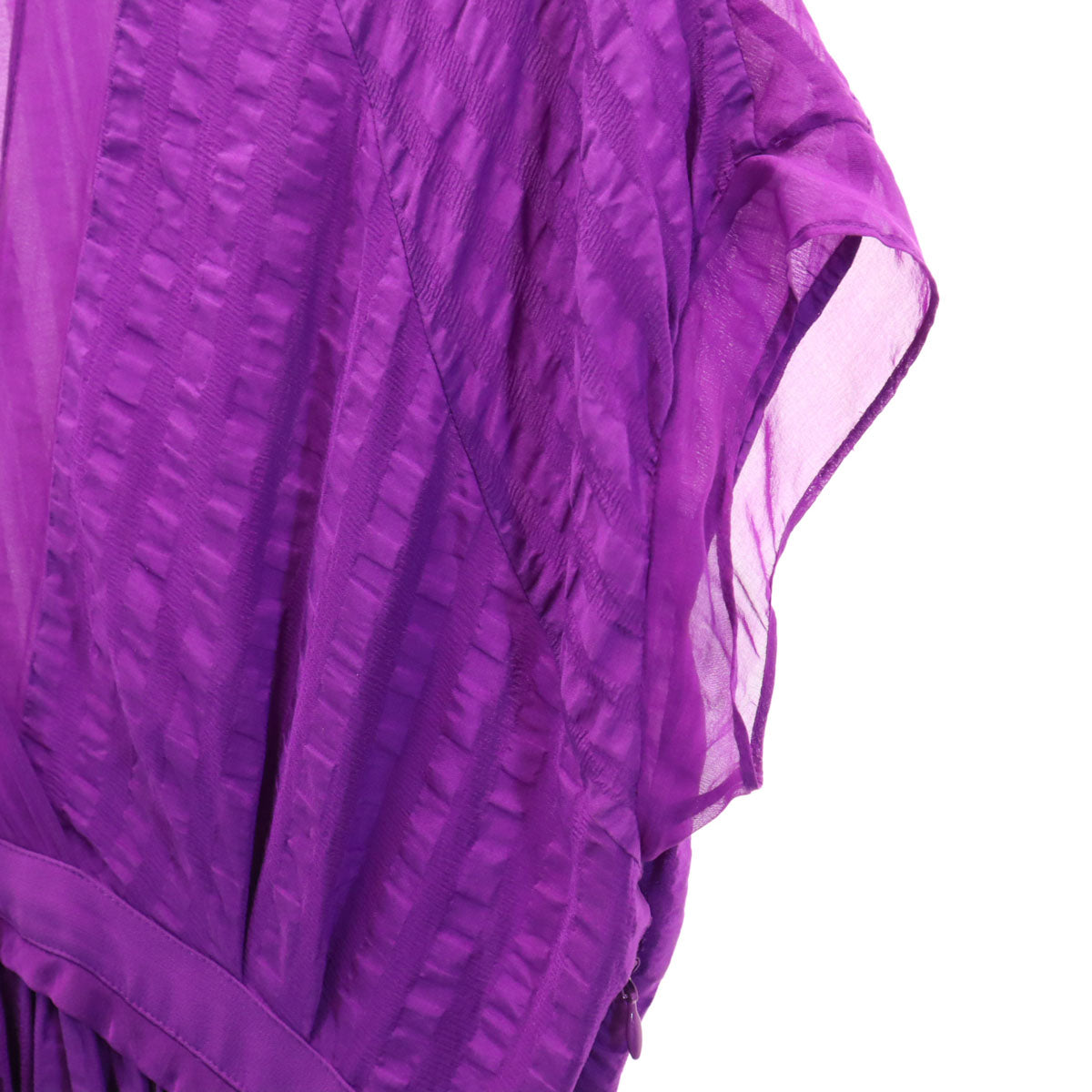 BALENCIAGA.SILK バレンシアガ シルク 半袖 Vネック ワンピース 38 パープル フレンチスリーブ レディース