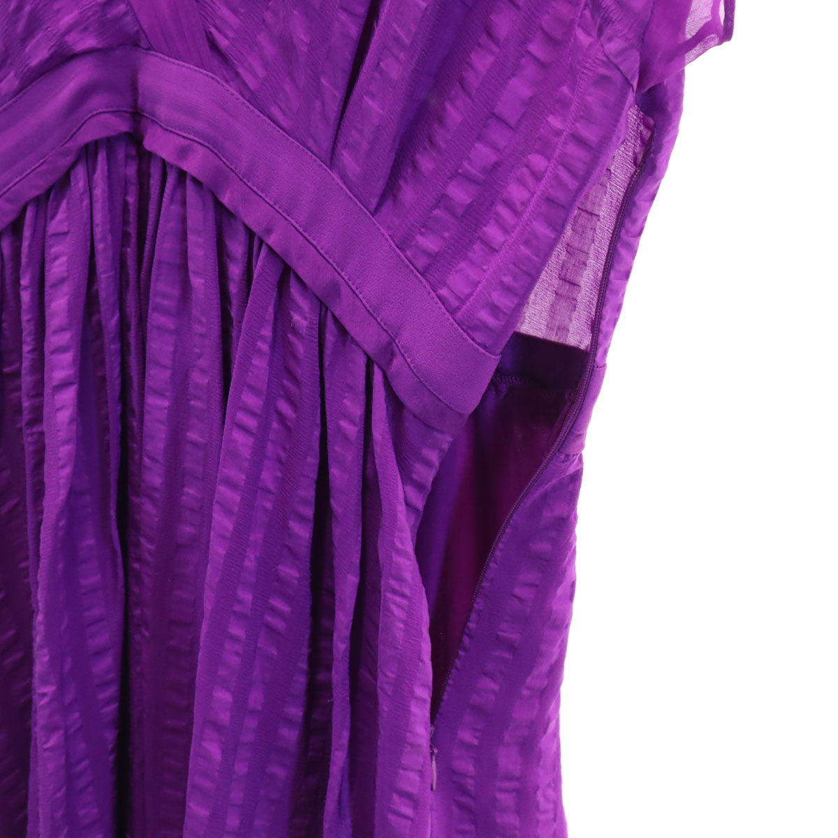 BALENCIAGA.SILK バレンシアガ シルク 半袖 Vネック ワンピース 38 パープル フレンチスリーブ レディース