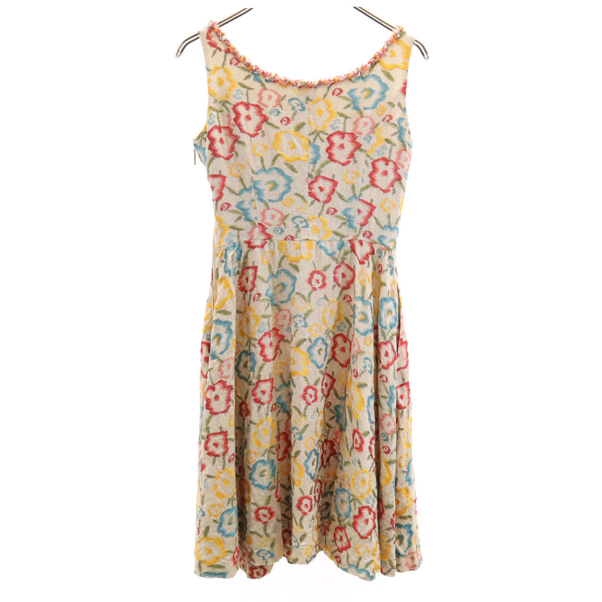 Rene ルネ 日本製 リネン 花柄 ノースリーブ ワンピース 34 ベージュ レディース