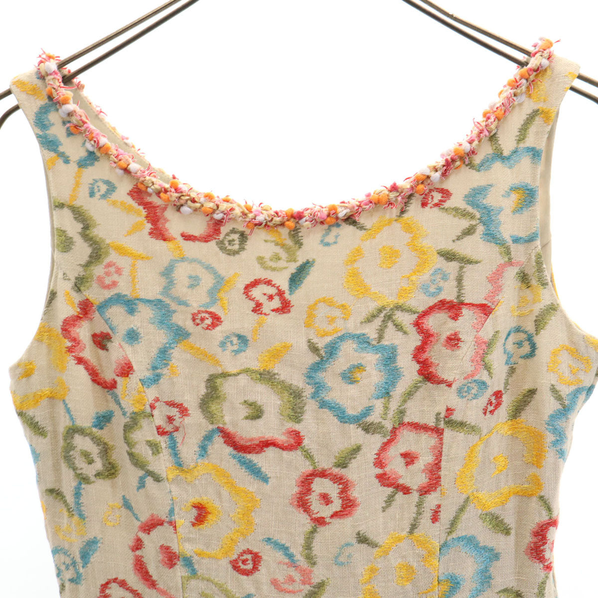 Rene ルネ 日本製 リネン 花柄 ノースリーブ ワンピース 34 ベージュ レディース