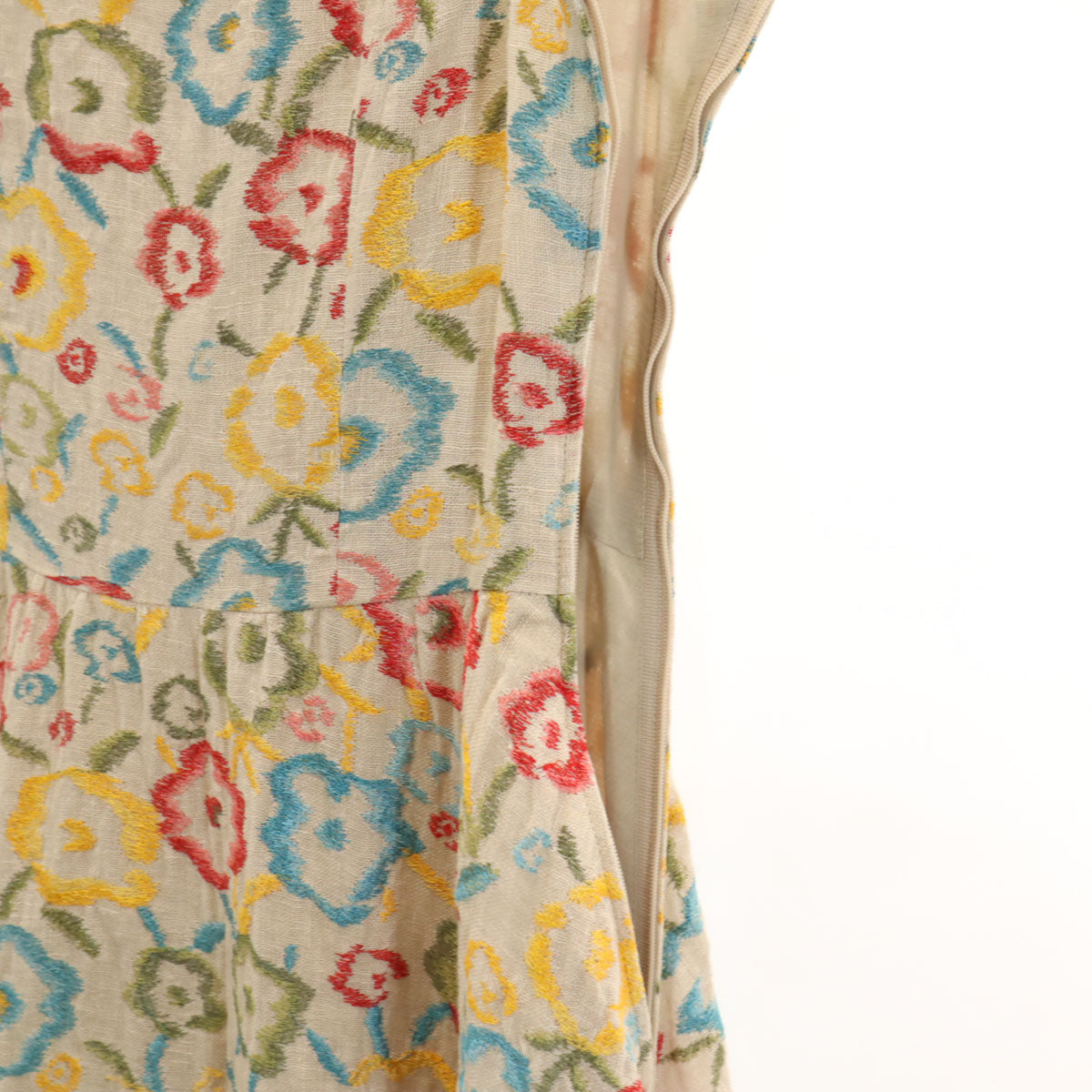 Rene ルネ 日本製 リネン 花柄 ノースリーブ ワンピース 34 ベージュ レディース