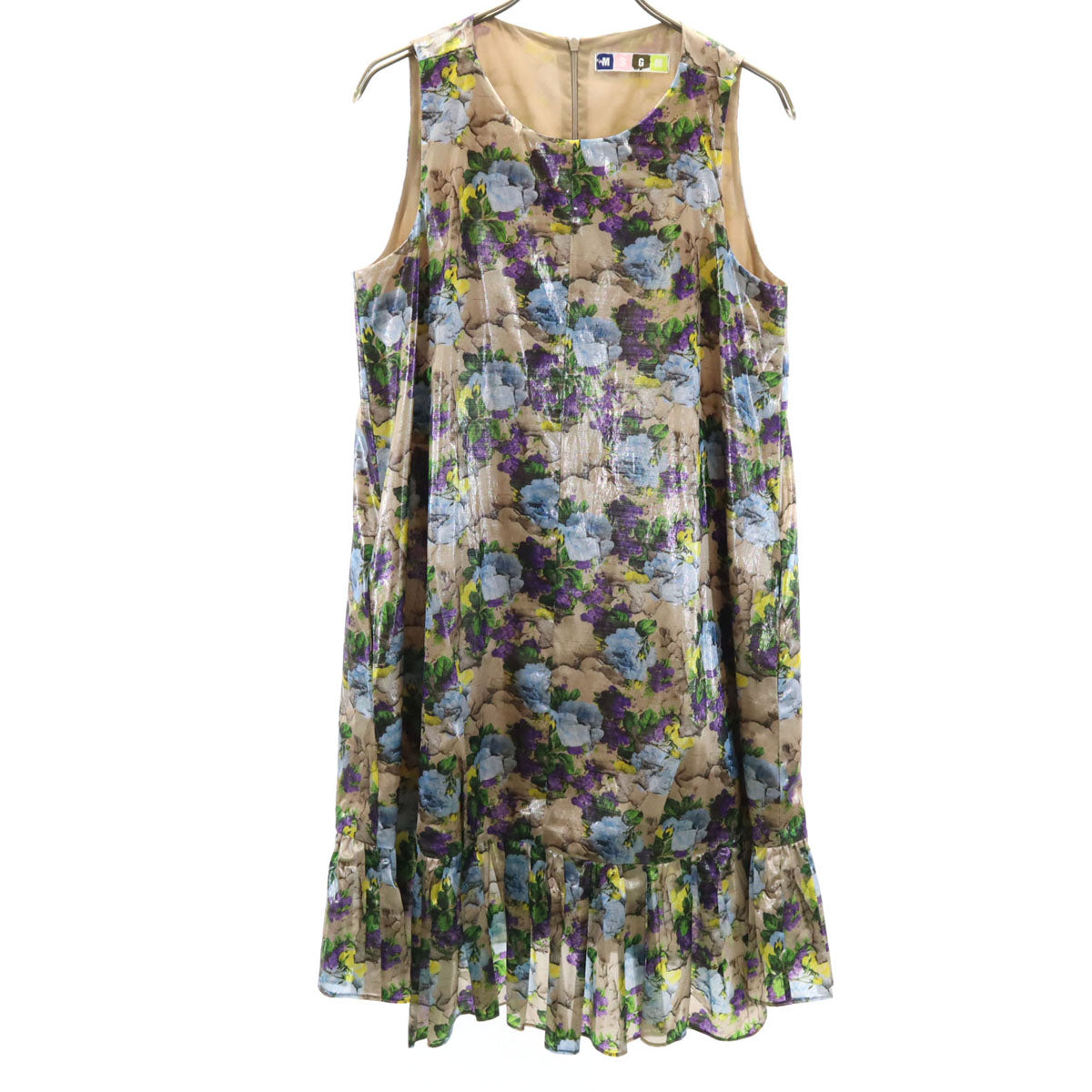 MSGM エムエスジーエム イタリア製 花柄 ノースリーブ ミニワンピース 42 ベージュブラウン レディース