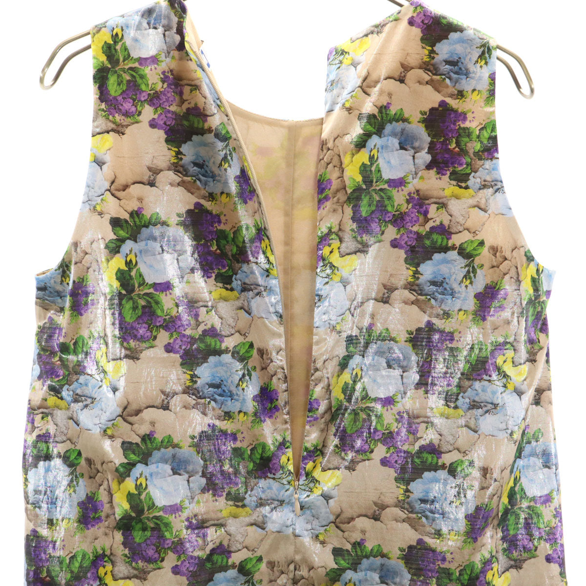 MSGM エムエスジーエム イタリア製 花柄 ノースリーブ ミニワンピース 42 ベージュブラウン レディース