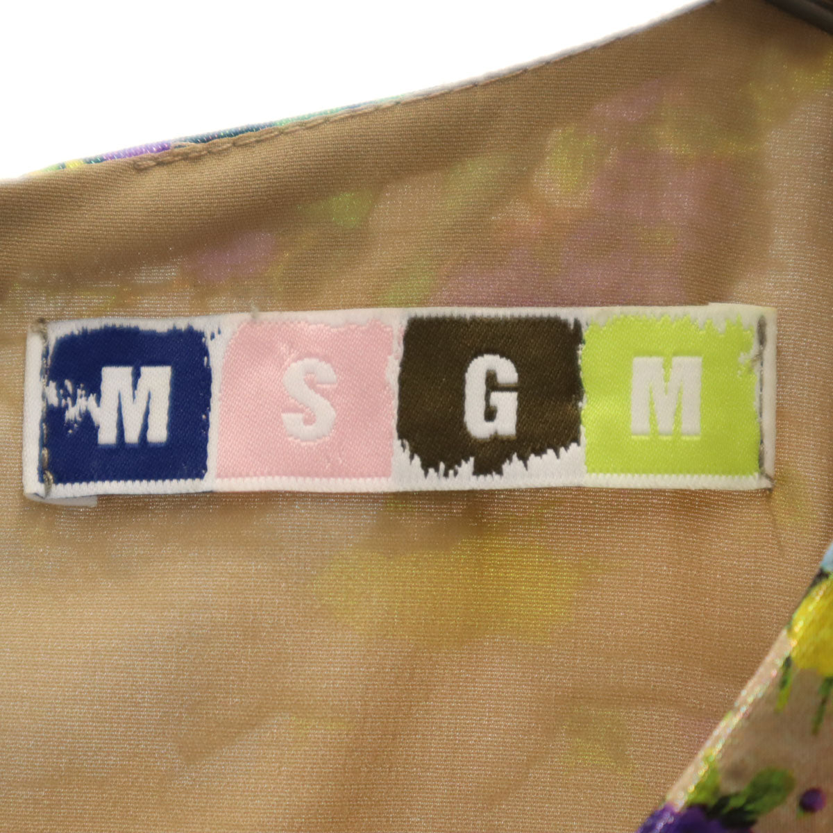 MSGM エムエスジーエム イタリア製 花柄 ノースリーブ ミニワンピース 42 ベージュブラウン レディース