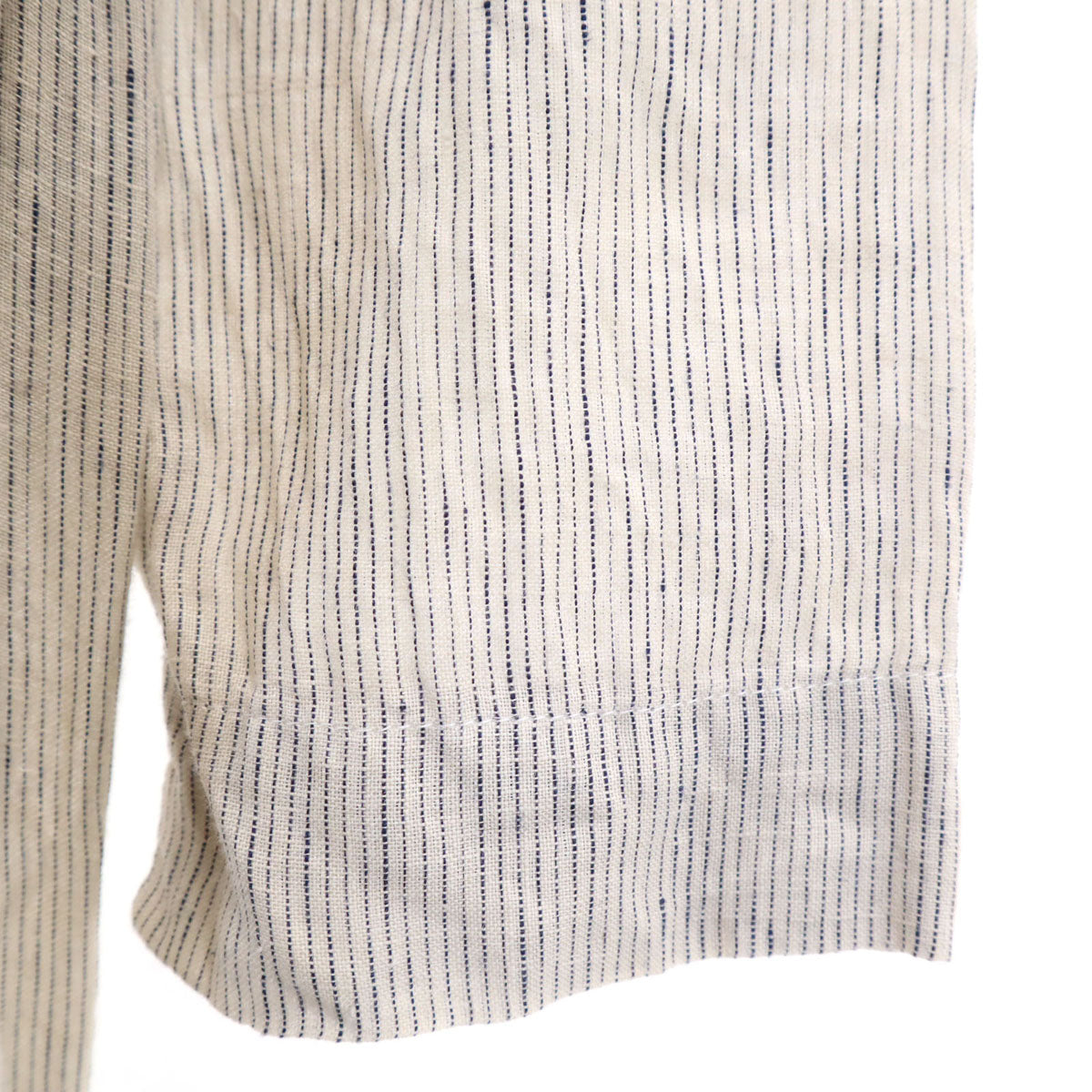 ichi イチ 日本製 リネン ストライプ柄 長袖 ボートネック ワンピース アイボリー レディース