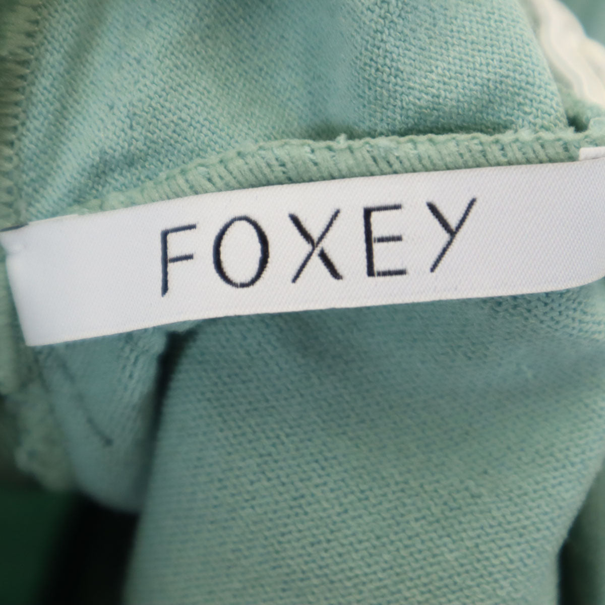 FOXEY フォクシー 日本製 ノースリーブ Vネック サイドリボン ニット 膝丈ワンピース 38 ミントグリーン レディース