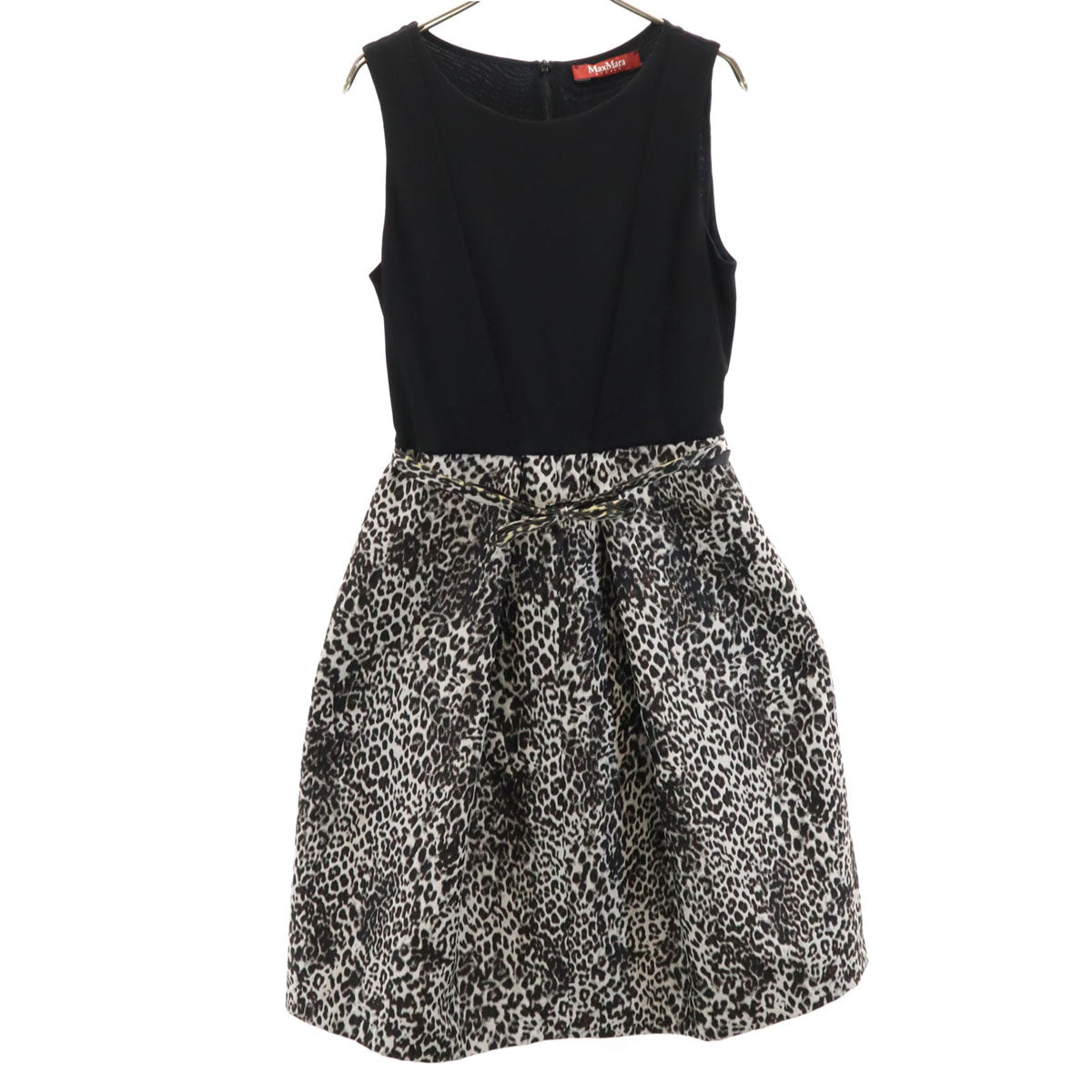 MAX MARA マックスマーラ レオパード切替 ノースリーブ ワンピース M 黒系 レディース