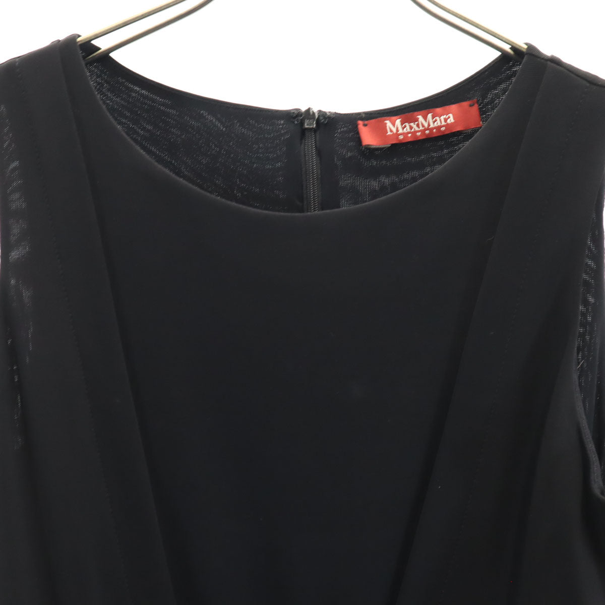 MAX MARA マックスマーラ レオパード切替 ノースリーブ ワンピース M 黒系 レディース