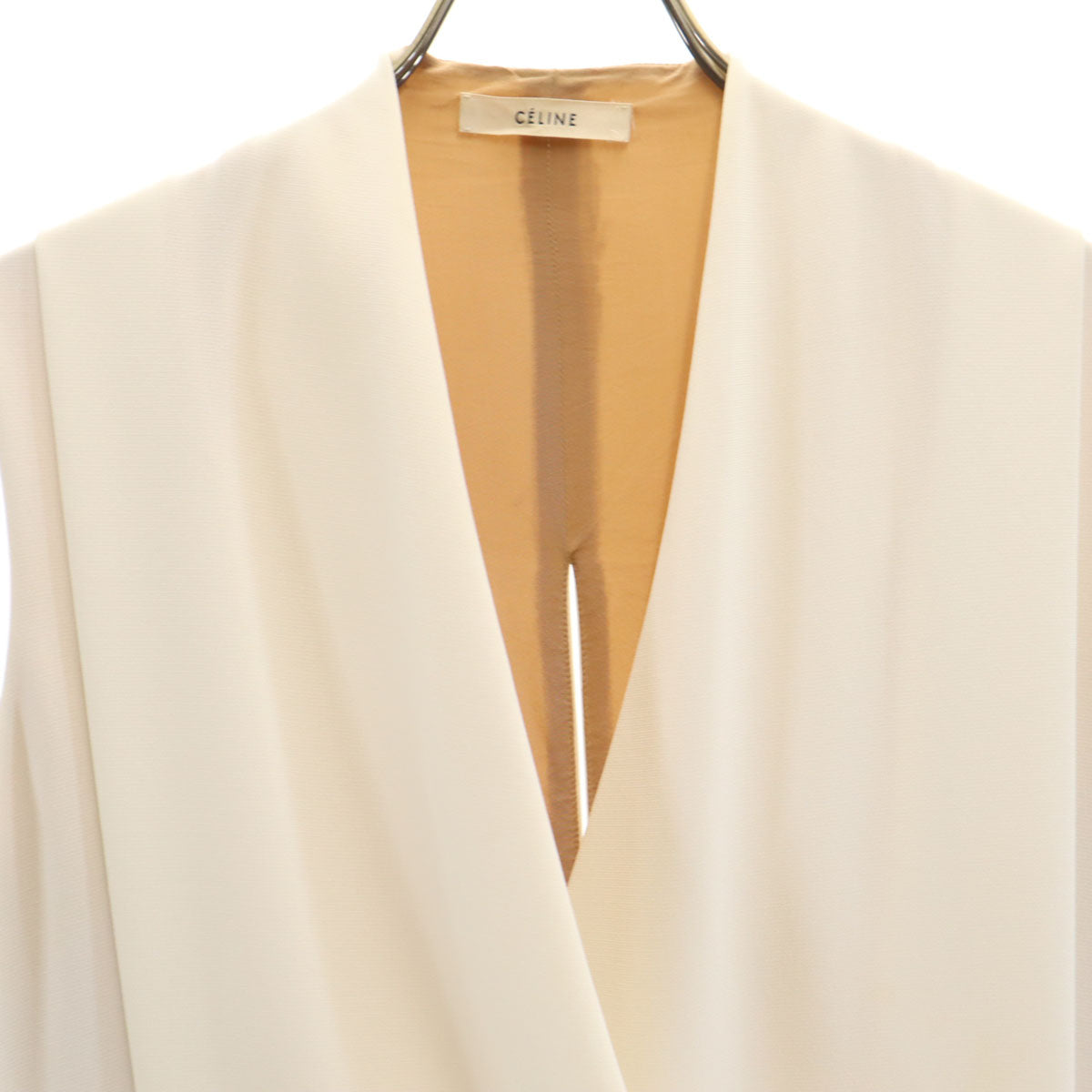 CELINE セリーヌ フランス製 カシクール ロング ベスト 38 アイボリー レディース