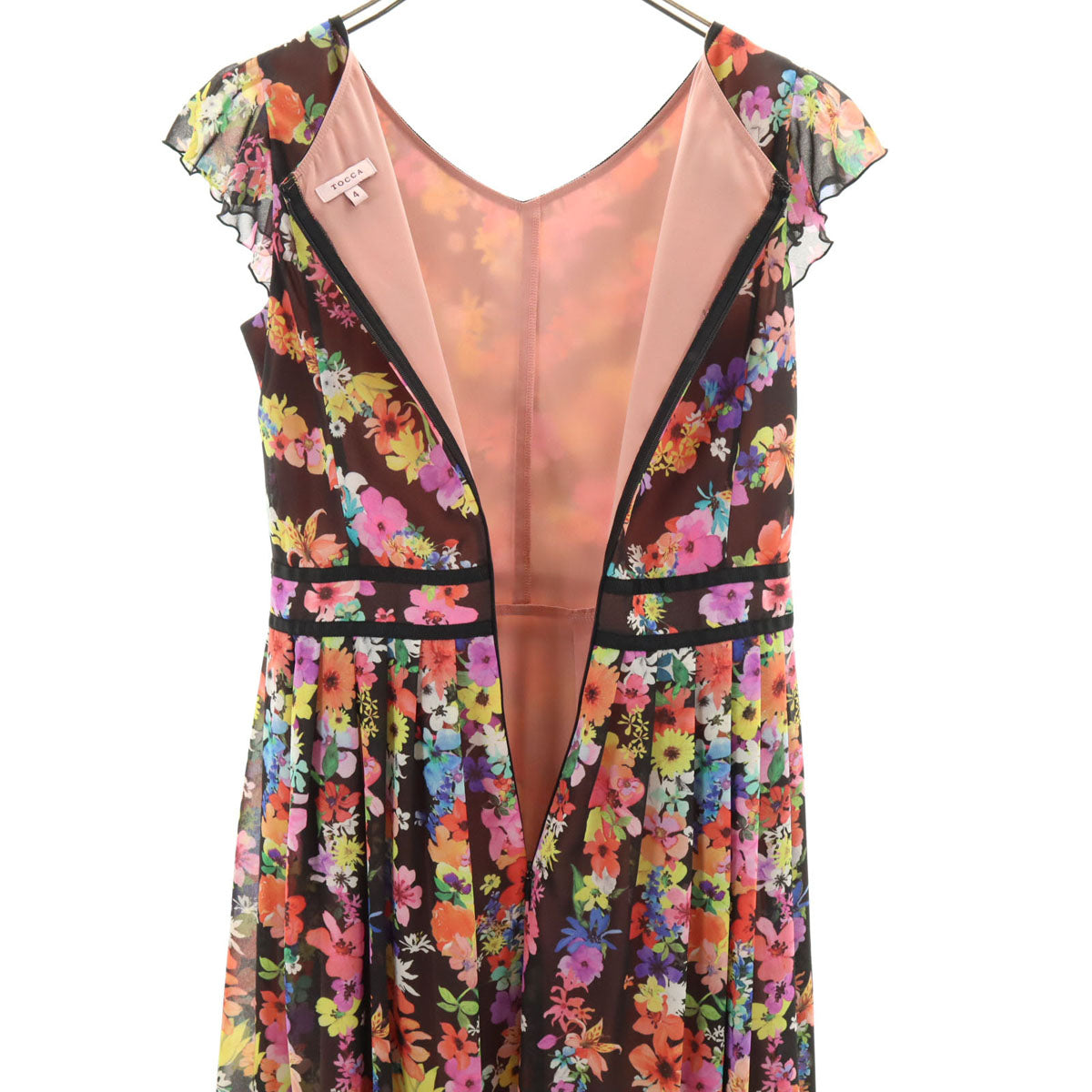 TOCCA トッカ 日本製 花柄 ノースリーブ 膝丈ワンピース 4 ブラック レディース