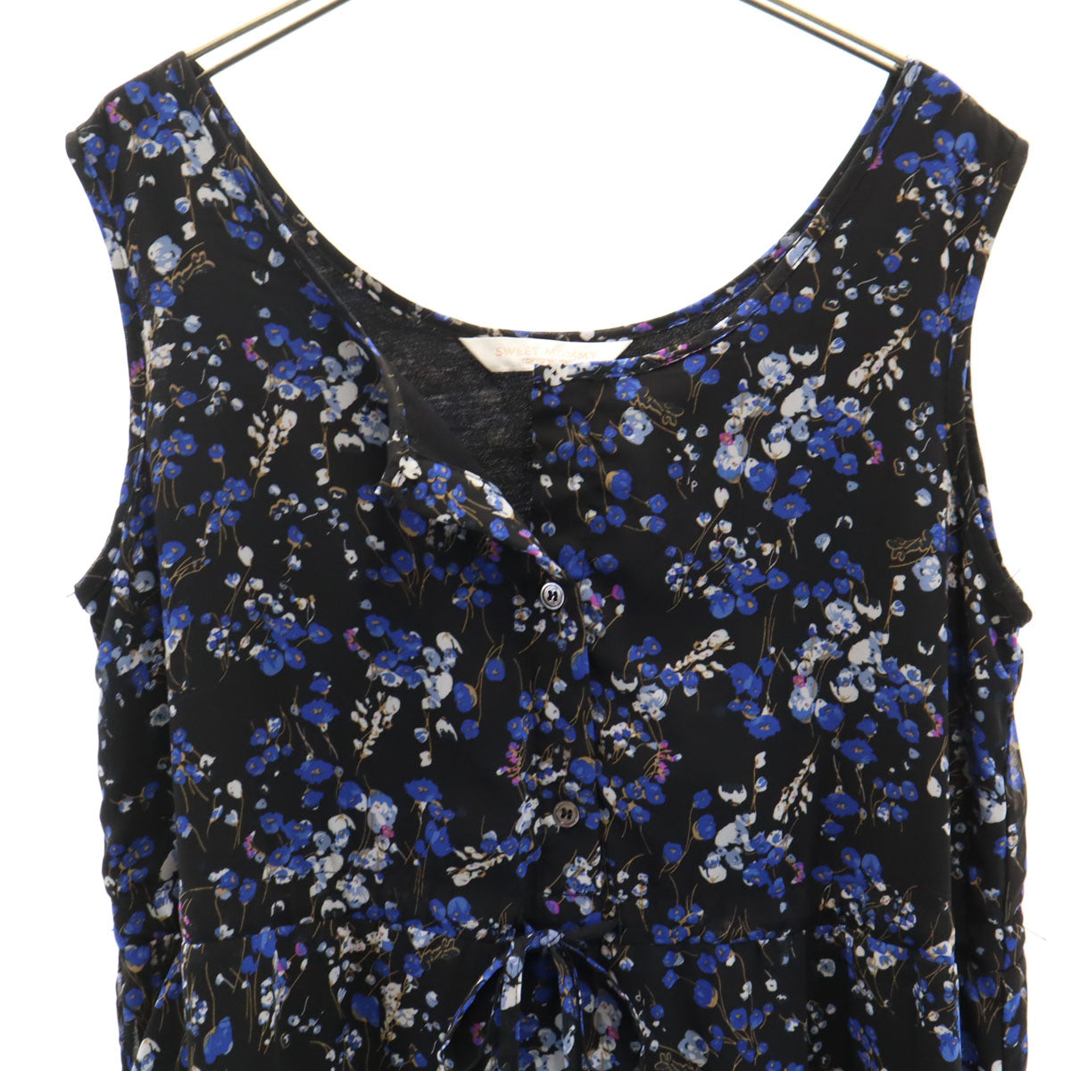 SWEET MOMMY スウィートマミー 花柄 ノースリーブ ロングワンピース M 黒×青系 レディース