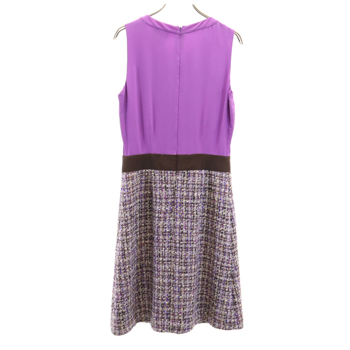 Kate Spade ケイトスペード シルク ツイード切替 ノースリーブ ワンピース 4 パープル 衣装カバー付き レディース
