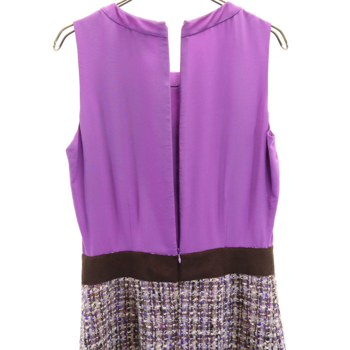 Kate Spade ケイトスペード シルク ツイード切替 ノースリーブ ワンピース 4 パープル 衣装カバー付き レディース