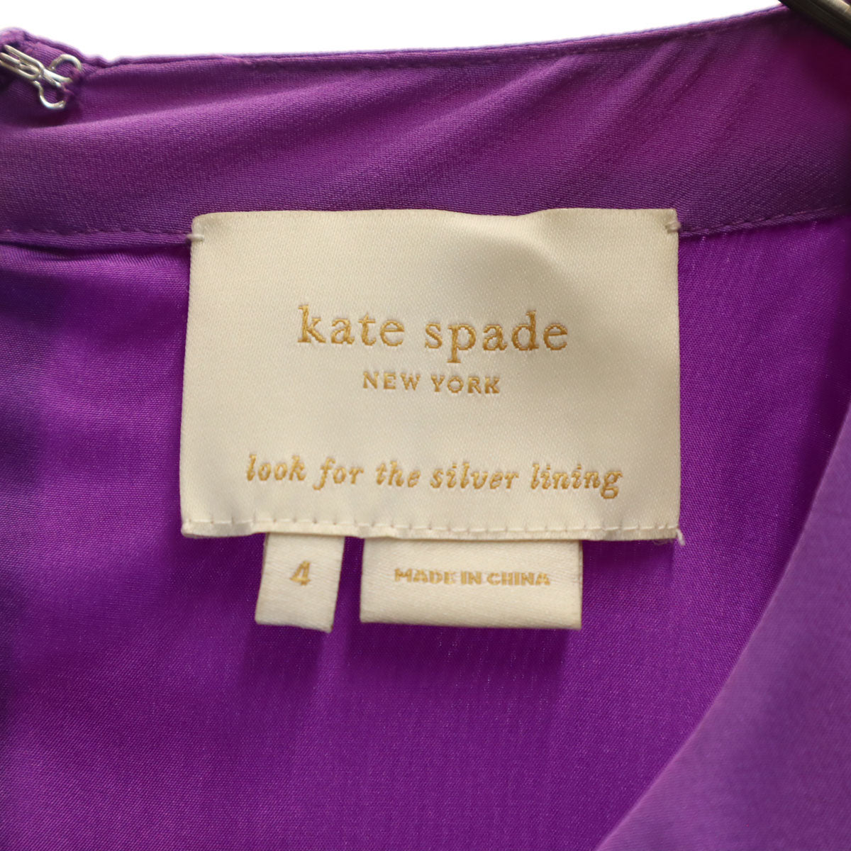 Kate Spade ケイトスペード シルク ツイード切替 ノースリーブ ワンピース 4 パープル 衣装カバー付き レディース