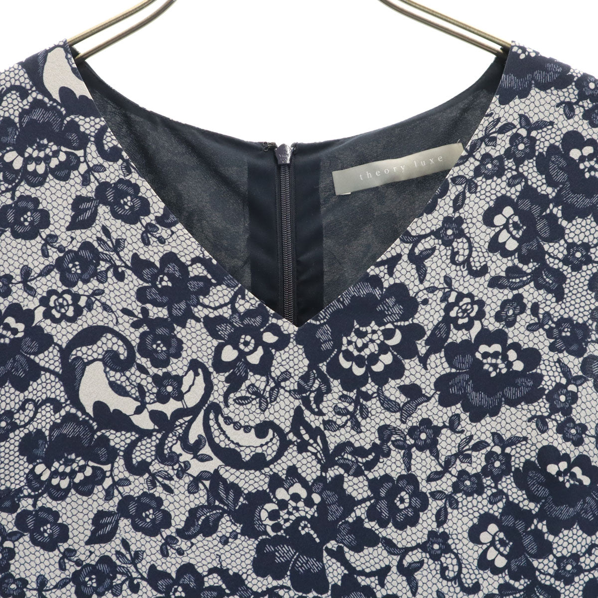 theory luxe セオリーリュクス レース柄 ノースリーブ 膝丈ワンピース グレー レディース
