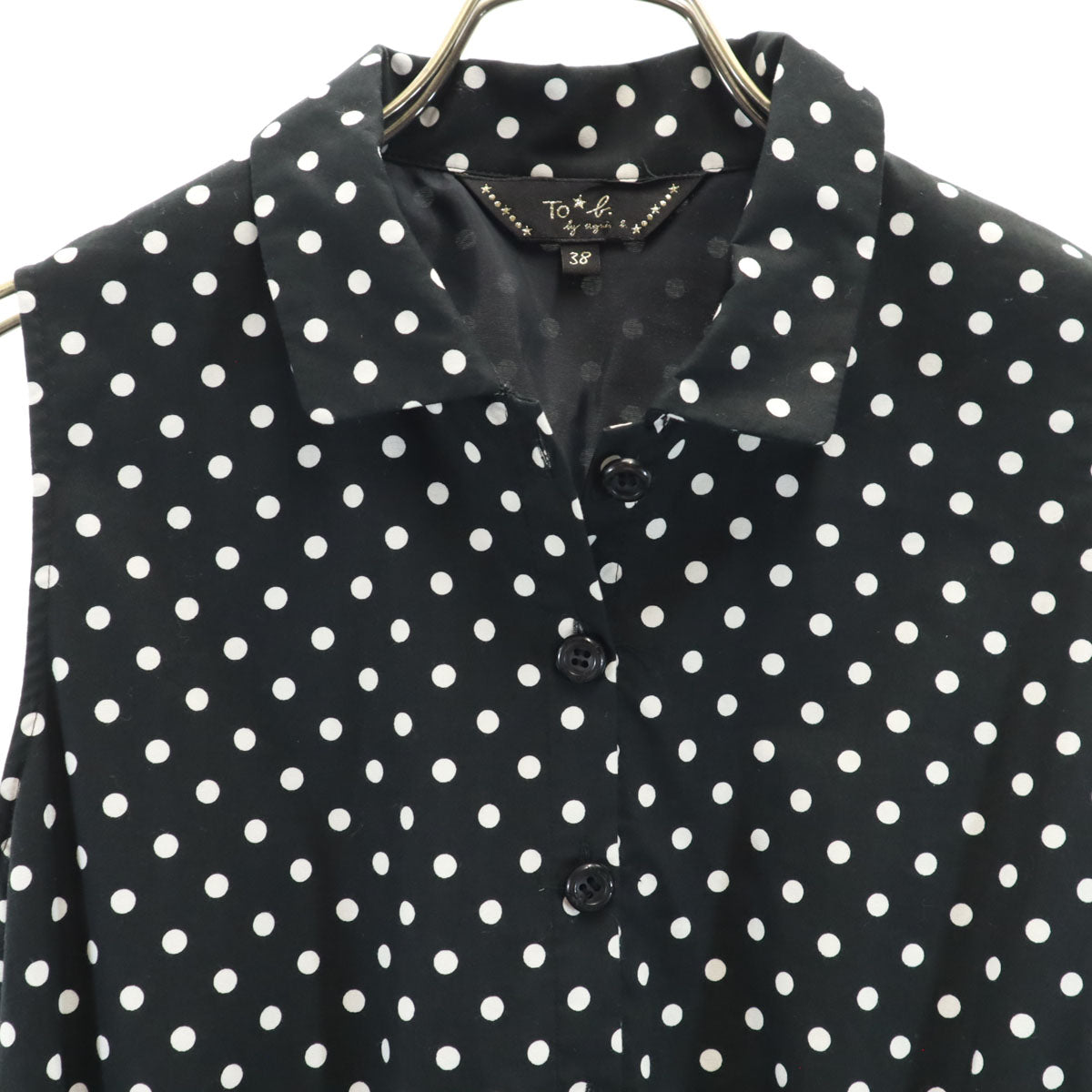 To b. by agns b トゥービーバイアニエスベー ドットプリント ノースリーブ ワンピース 38 ブラック レディース