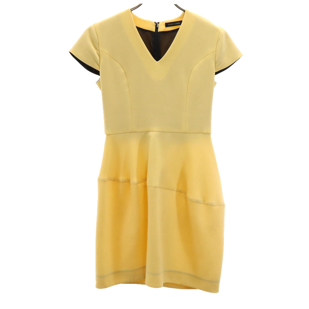 YOKO CHAN ヨーコチャン 日本製 フレンチスリーブ Vネック ミニワンピース 36 イエロー系 レディース