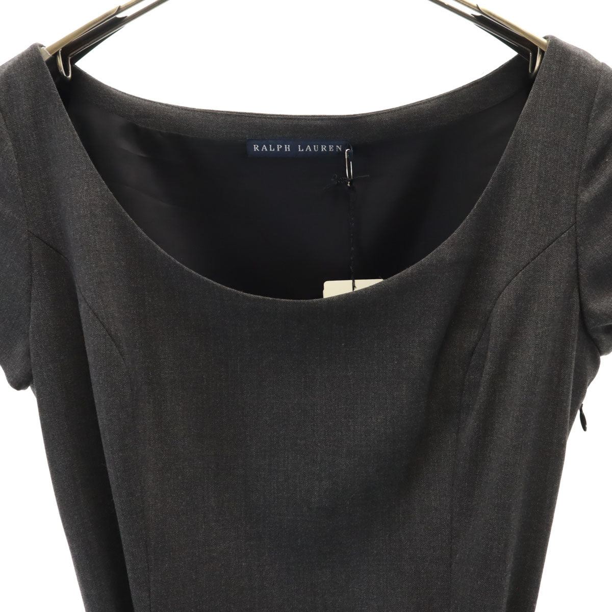 RALPH LAUREN ラルフローレン 未使用 ウールブレンド フレンチスリーブ ワンピース 11 グレー タグ付き レディース