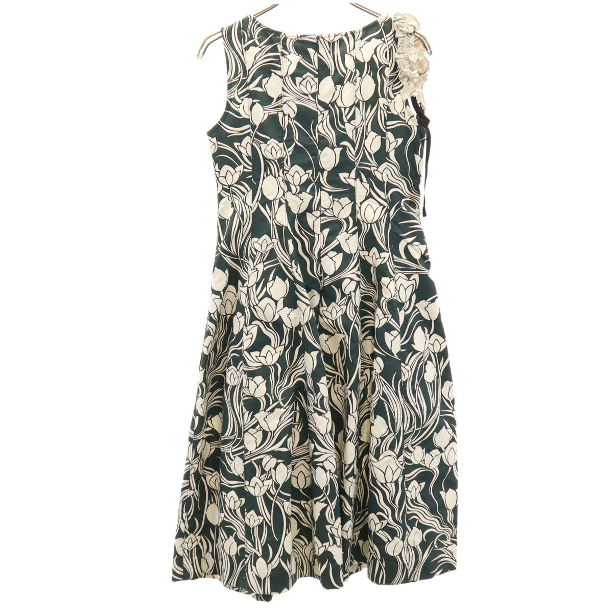 S Max Mara エスマックスマーラ 総柄 ノースリーブ ワンピース 36 グリーン系 レディース