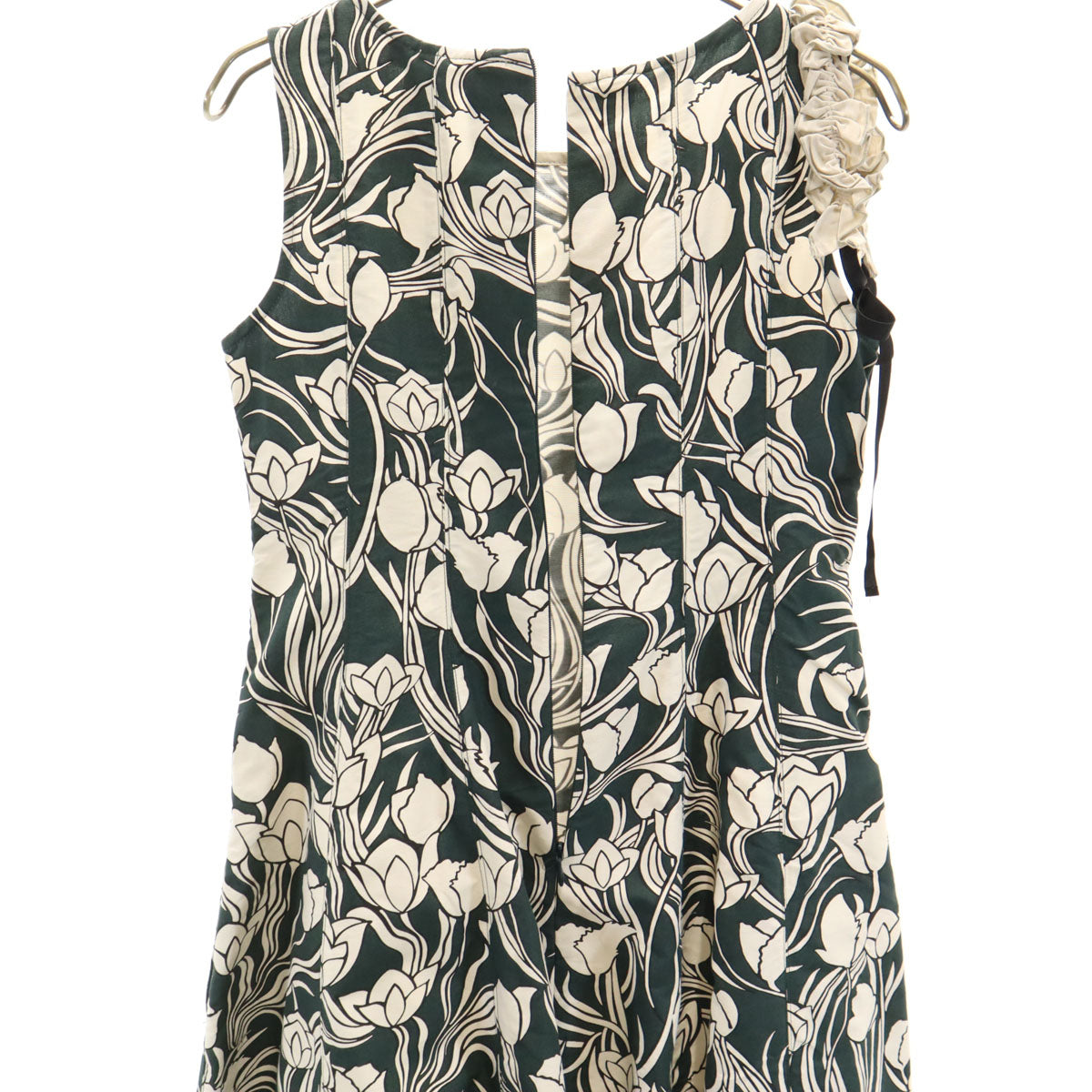 S Max Mara エスマックスマーラ 総柄 ノースリーブ ワンピース 36 グリーン系 レディース