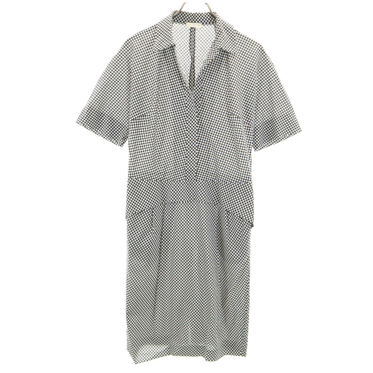 DRIES VAN NOTEN ドリスヴァンノッテン ダイヤ柄 半袖 オープンカラー ワンピース ホワイト系 レディース