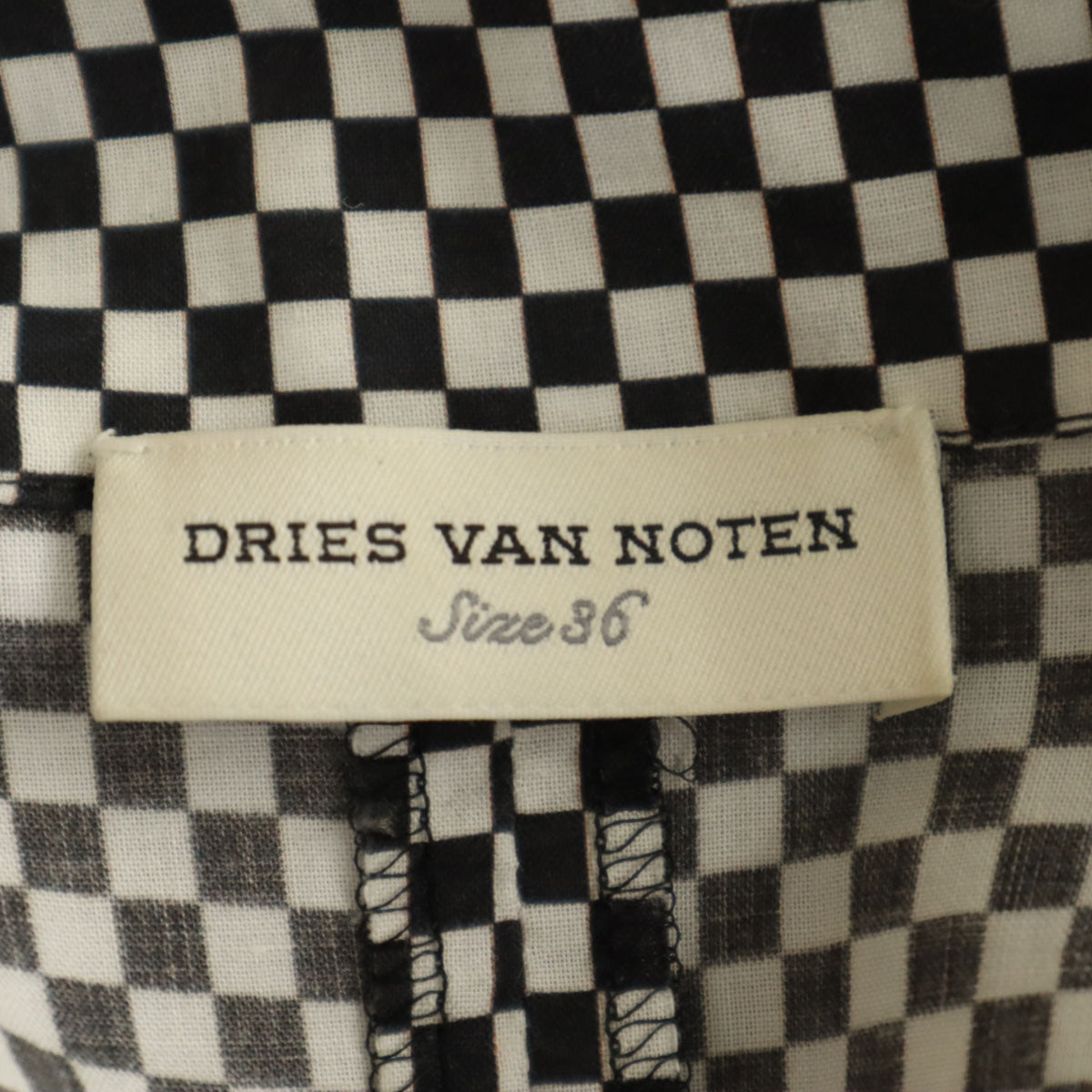 DRIES VAN NOTEN ドリスヴァンノッテン ダイヤ柄 半袖 オープンカラー ワンピース ホワイト系 レディース
