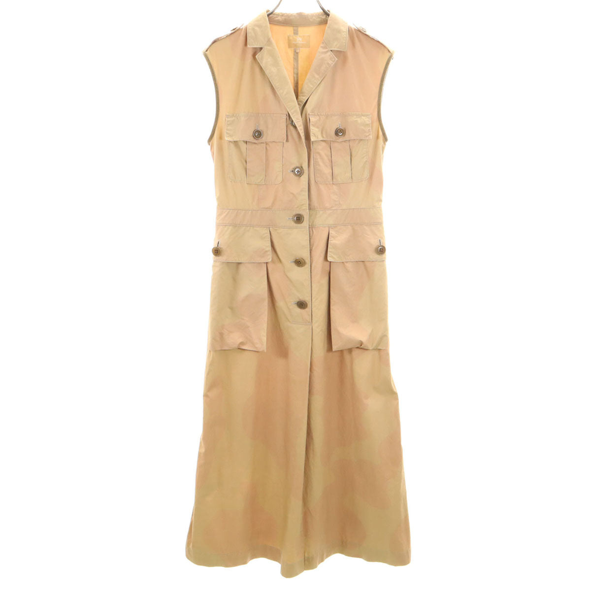 Nigel Cabourn ナイジェルケーボン 日本製 総柄 ノースリーブ オープンカラー ワンピース 8 ベージュ系 レディース