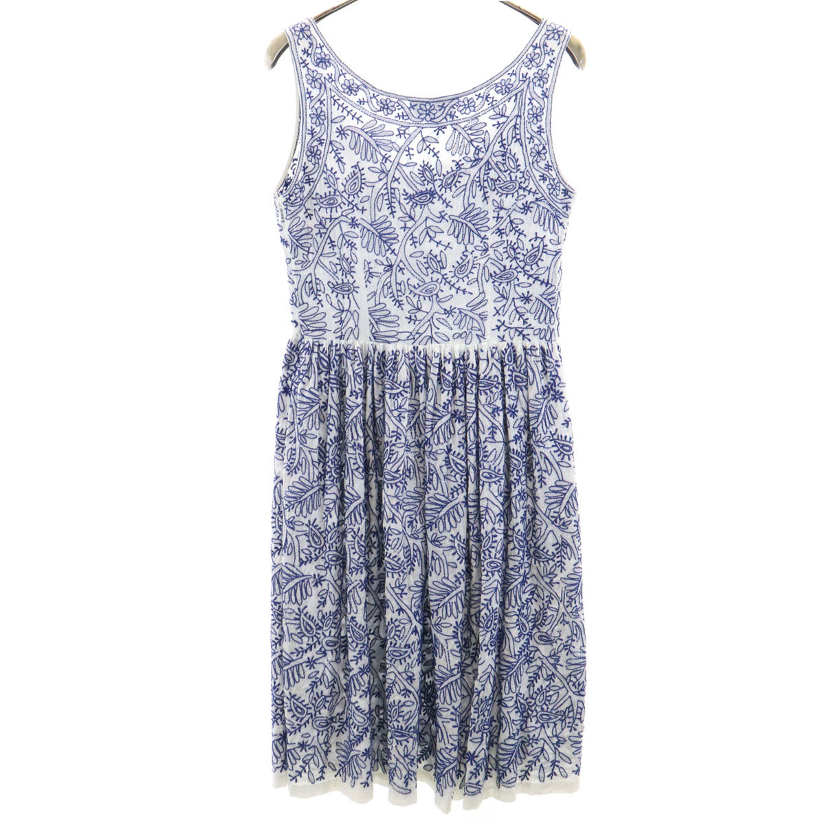 PRADA プラダ リーフ刺繍 ノースリーブ ミニワンピース 38 ホワイト レディース