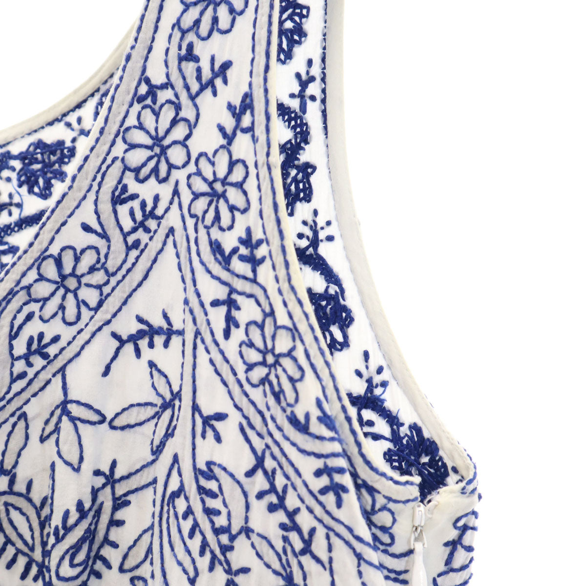 PRADA プラダ リーフ刺繍 ノースリーブ ミニワンピース 38 ホワイト レディース