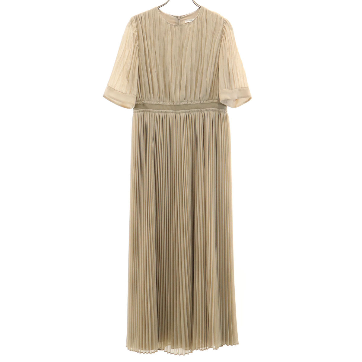 CLANE クラネ 花柄切替 半袖 プリーツ ロングワンピース 1 ベージュ レディース