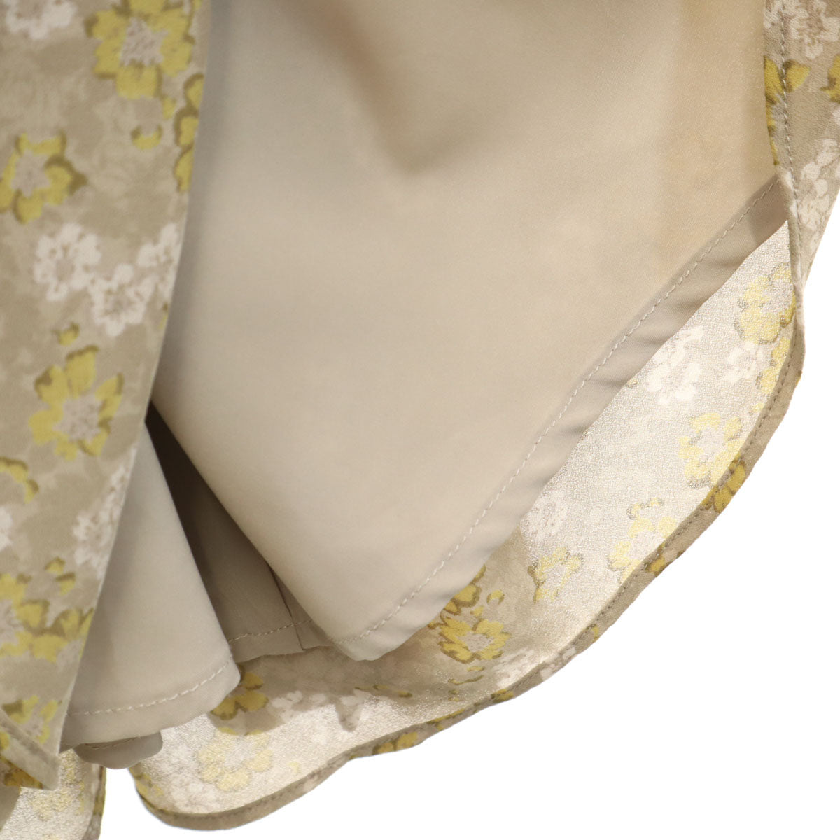 CLANE クラネ 花柄切替 半袖 プリーツ ロングワンピース 1 ベージュ レディース