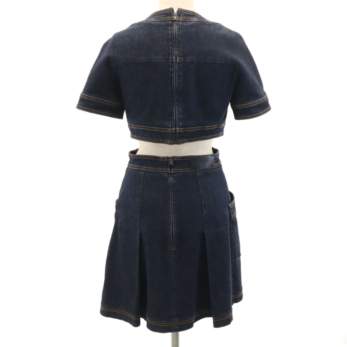 FENDI フェンディ イタリア製 半袖 デニム ミニワンピース 40 インディゴ レディース