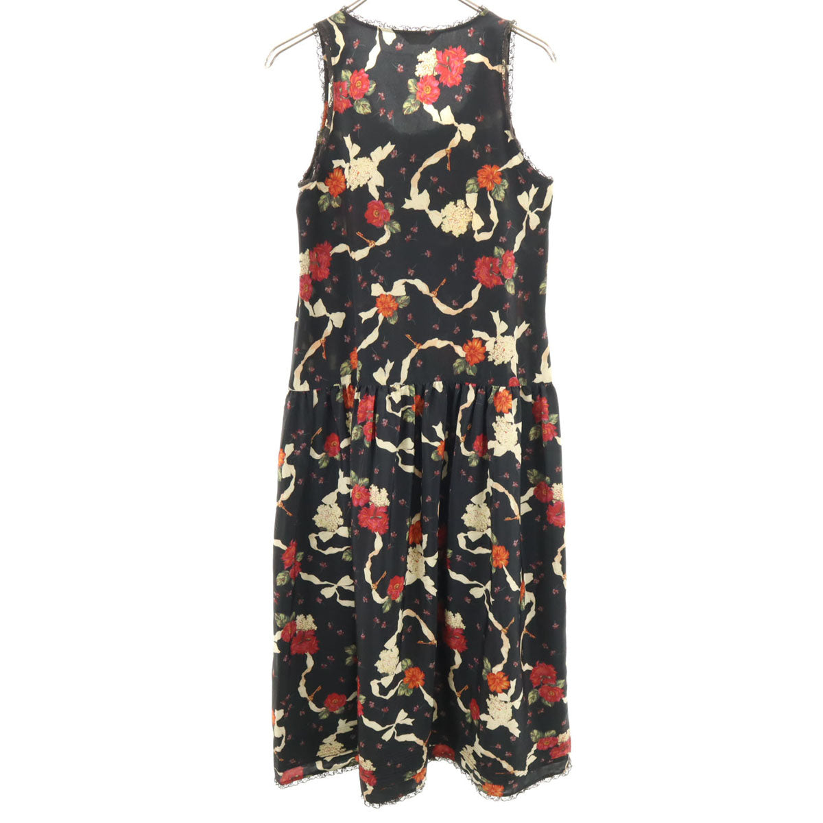 PINK HOUSE ピンクハウス 花柄 ノースリーブ ロングワンピース ブラック系 レディース