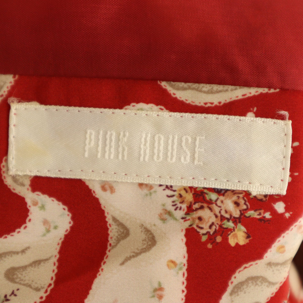 PINK HOUSE ピンクハウス 花柄 フレンチスリーブ ワンピース レッド レディース
