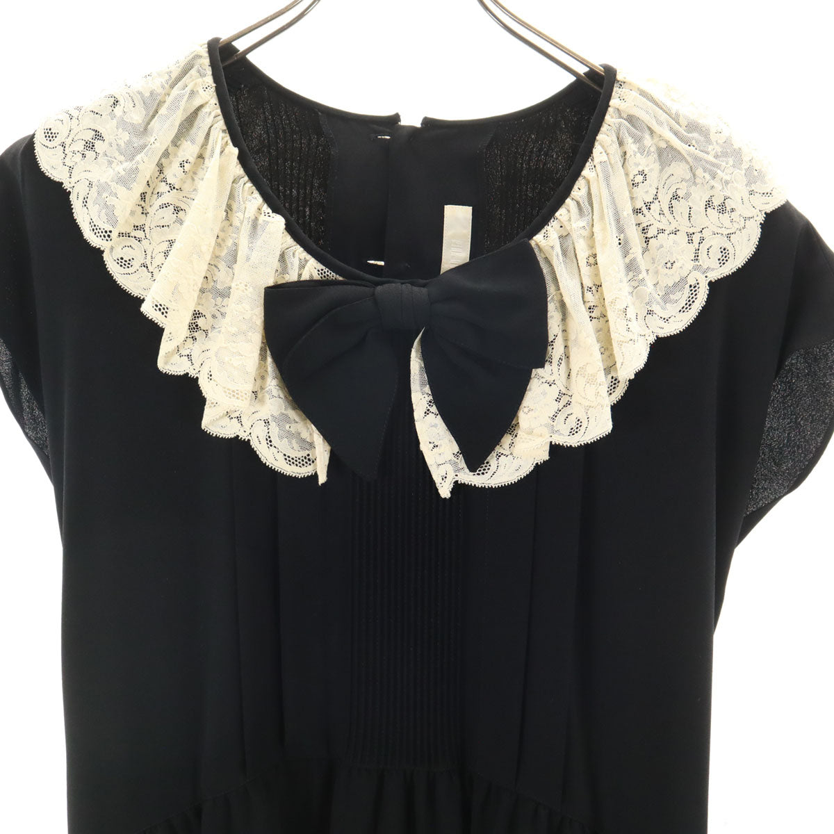 PINK HOUSE ピンクハウス フレンチスリーブ レース襟 ワンピース ブラック レディース