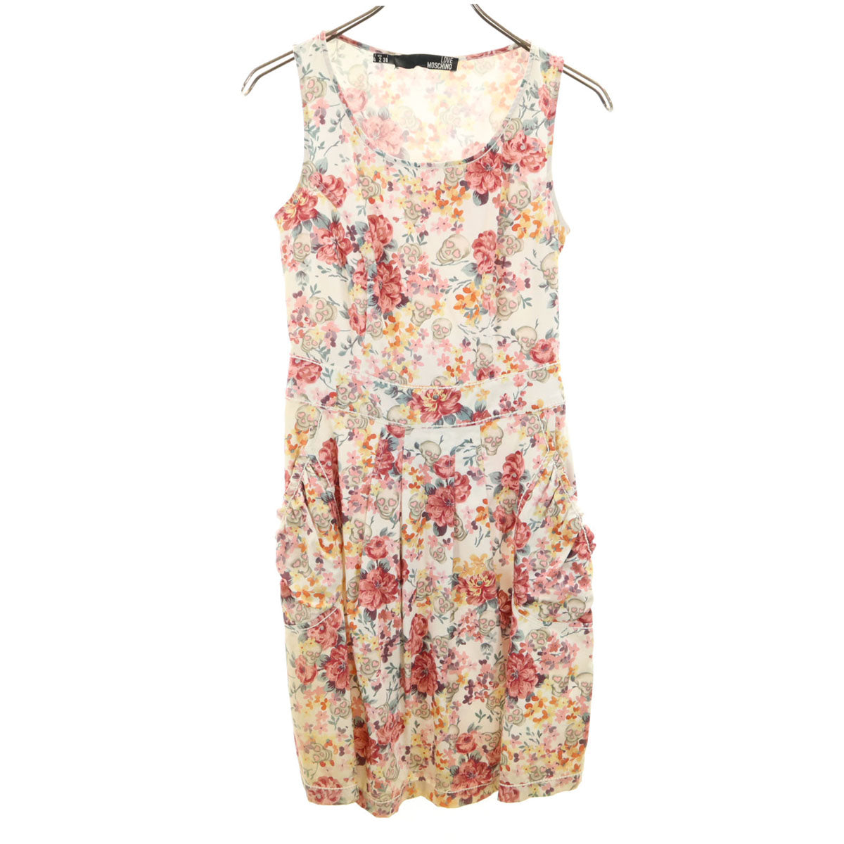 LOVEMOSCHINO ラブモスキーノ 総柄 ノースリーブ 膝丈ワンピース USA2 レディース
