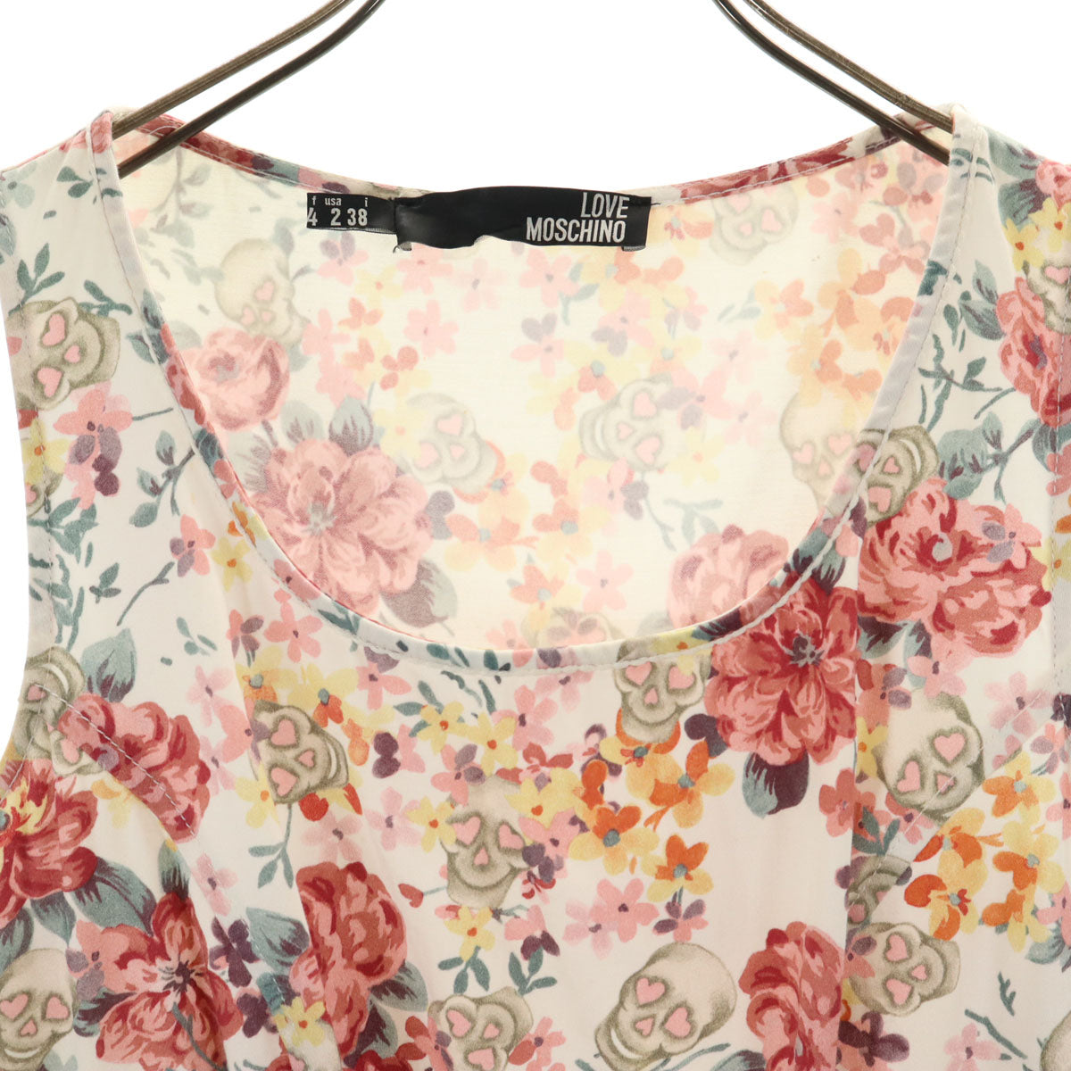 LOVEMOSCHINO ラブモスキーノ 総柄 ノースリーブ 膝丈ワンピース USA2 レディース