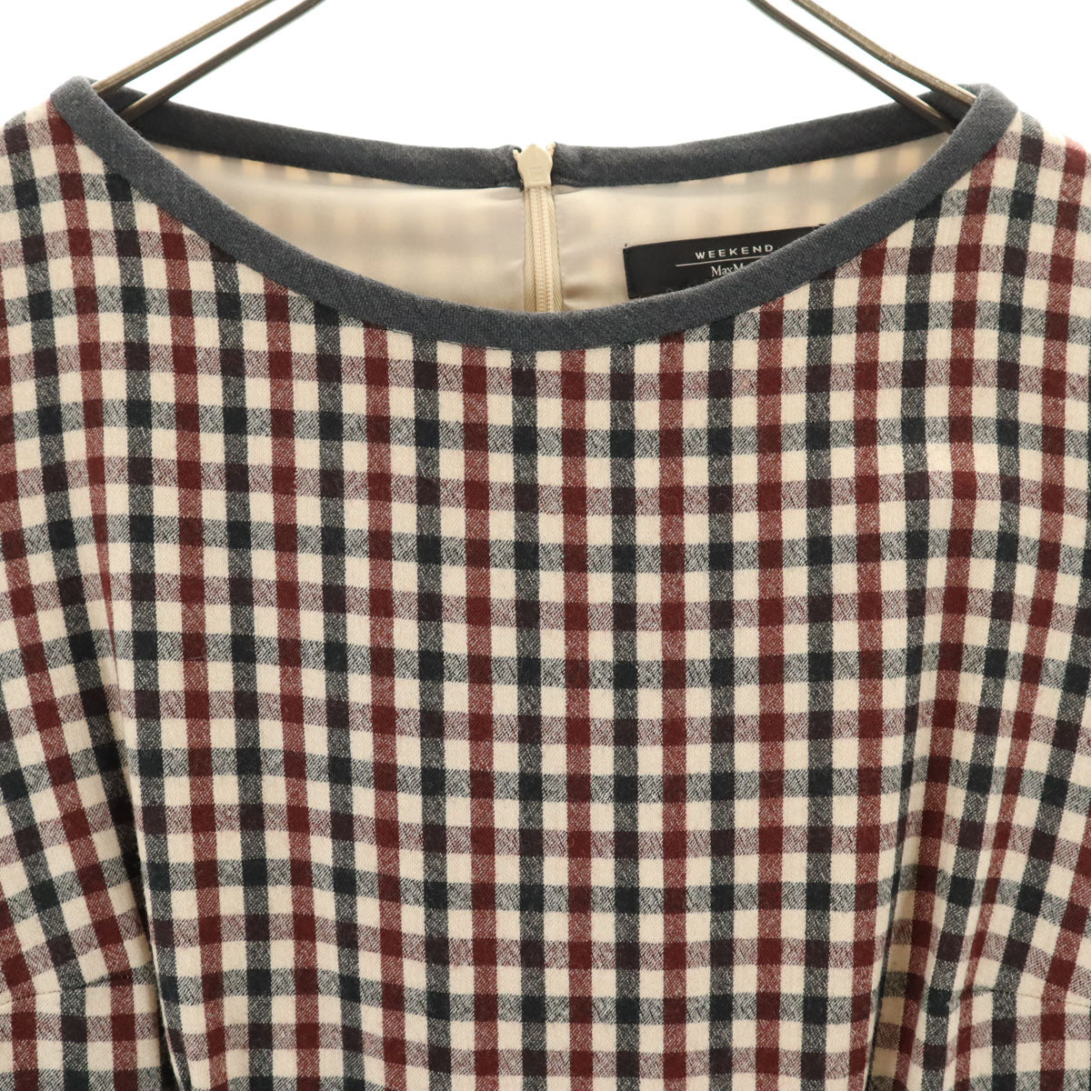 MAX MARA Weekend マックスマーラウィークエンド ウールブレンド チェック柄 半袖 ワンピース 38 グレー系 レディース