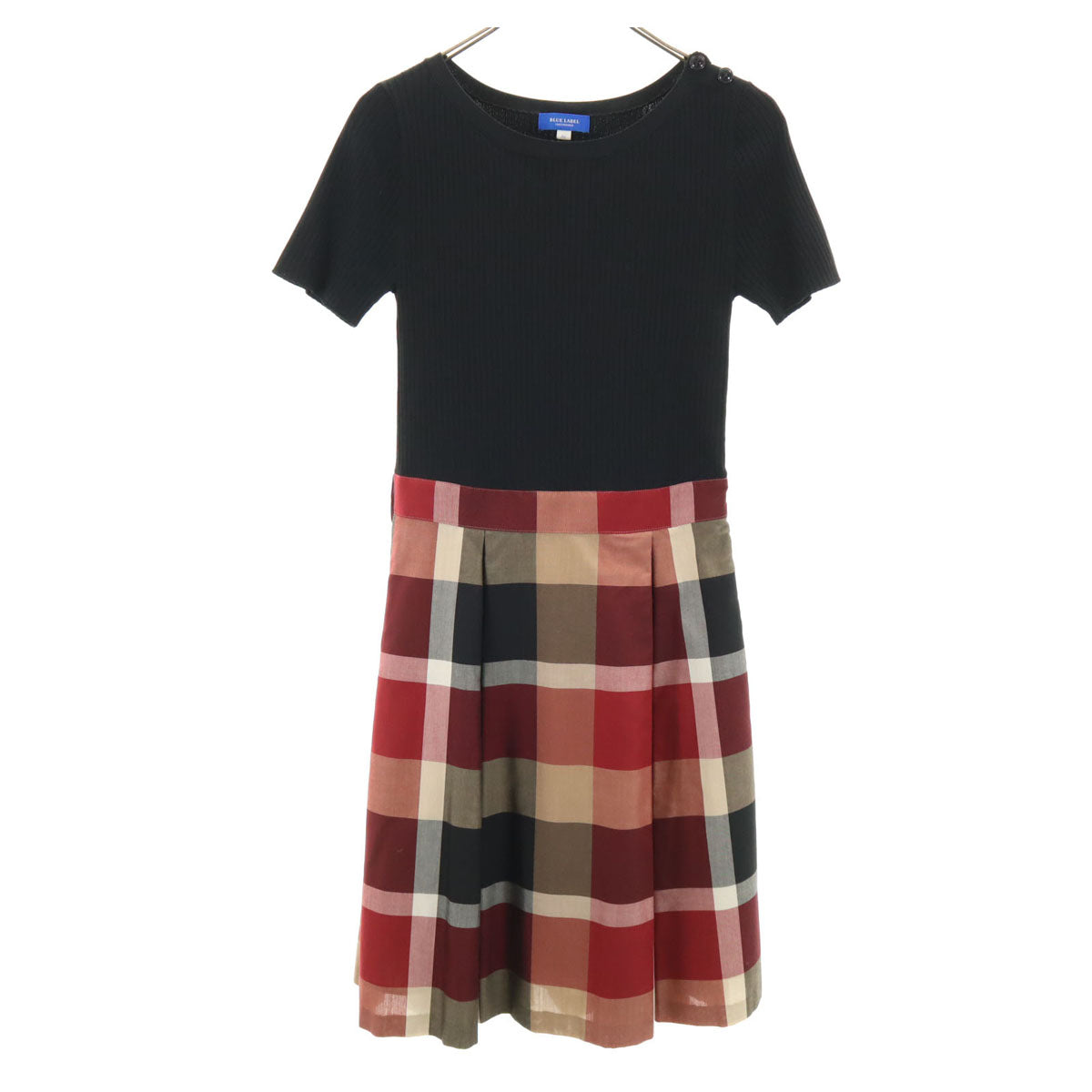 BLUE LABEL CRESTBRIDGE ブルーレーベルクレストブリッジ 半袖 ニット切替 ワンピース 36 黒系 三陽商会 レディース