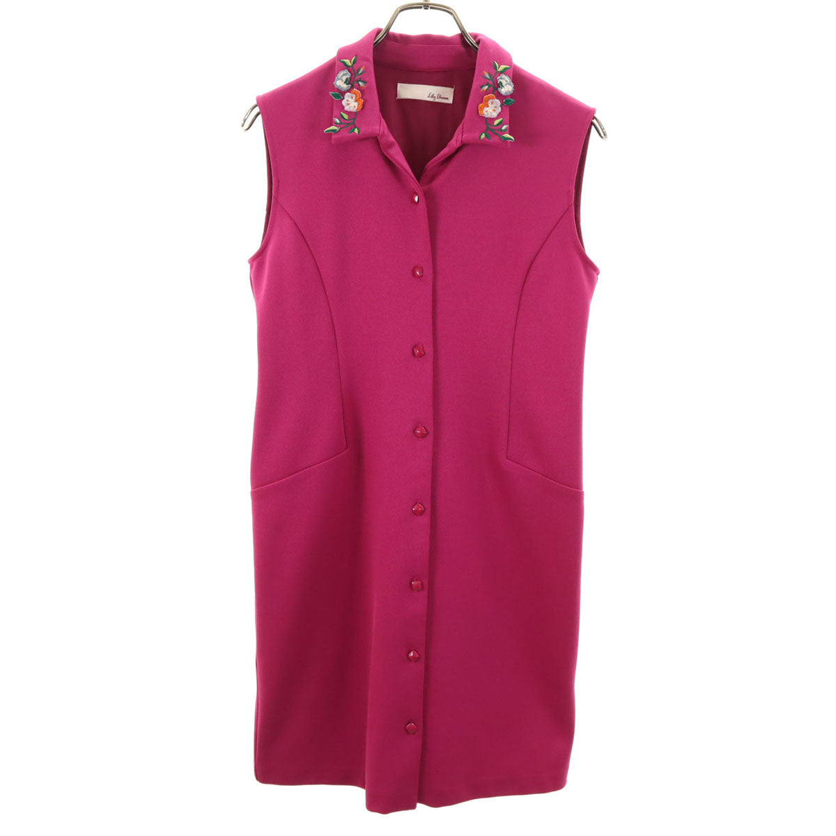 Lily Brown リリーブラウン ノースリーブ ミニワンピース 1 赤紫 襟  